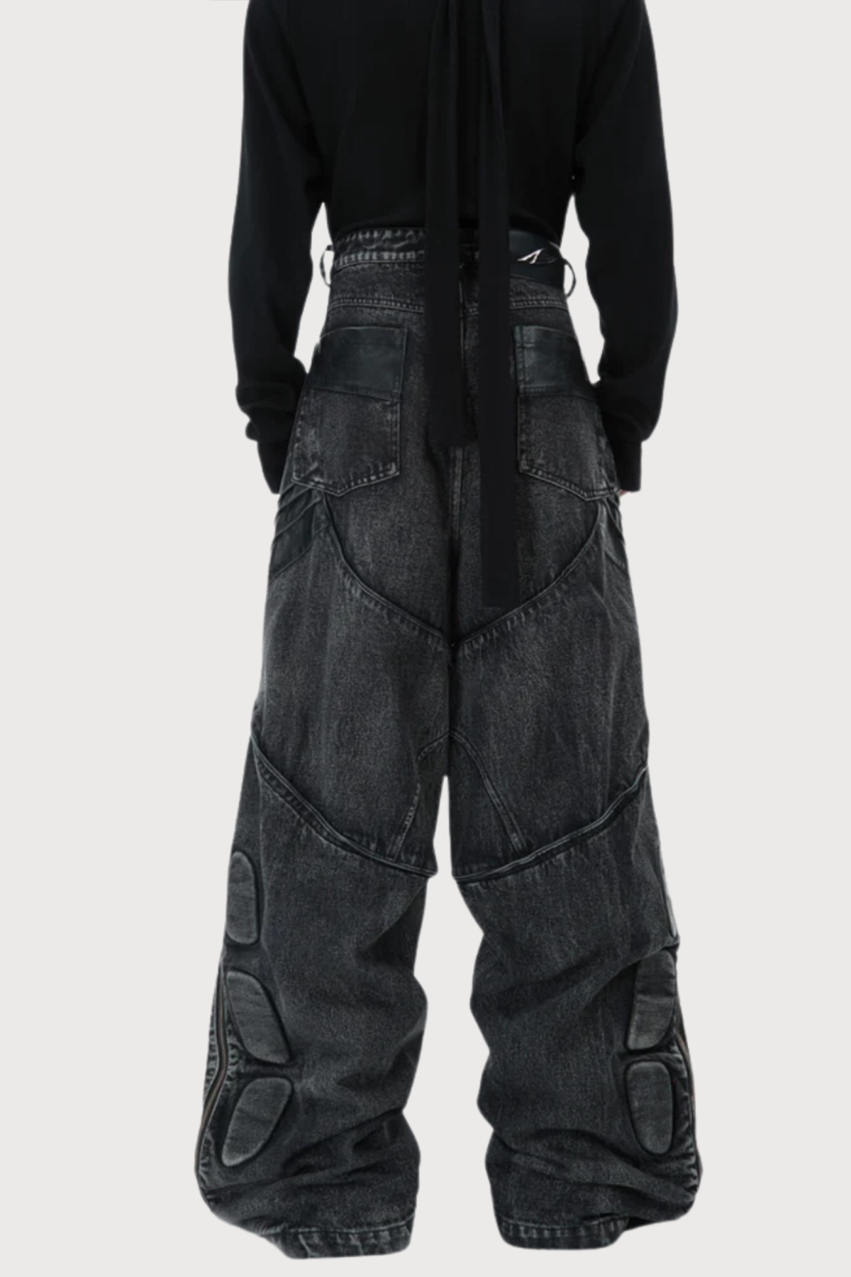 Bleach Line Leather Wide Leg Jeans