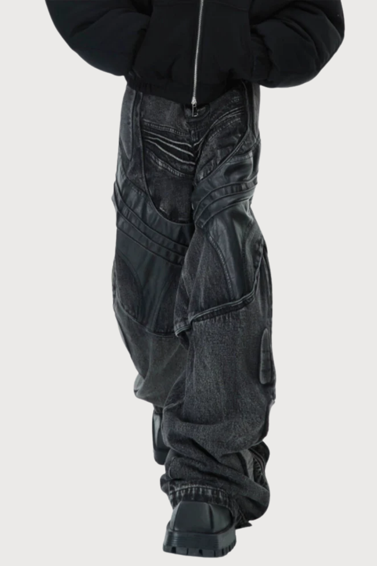 Bleach Line Leather Wide Leg Jeans