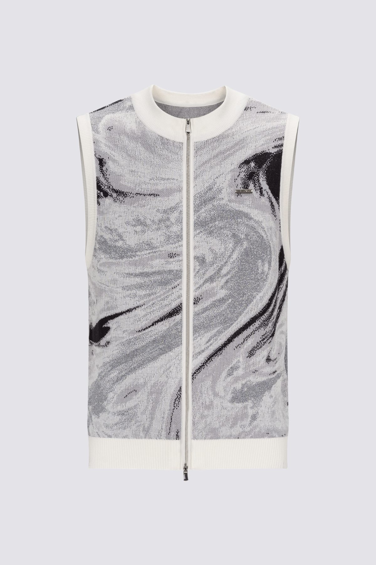 Bleak Pattern Jacquard Zipper Sleeveless Top White