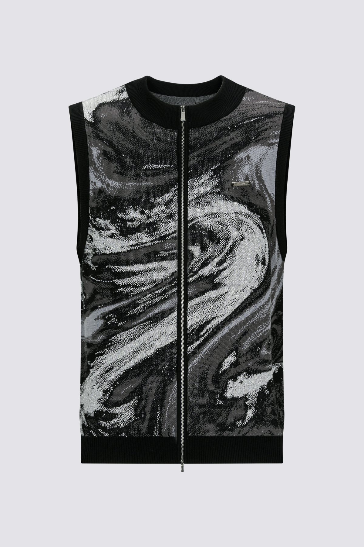 Bleak Pattern Jacquard Zipper Sleeveless Top