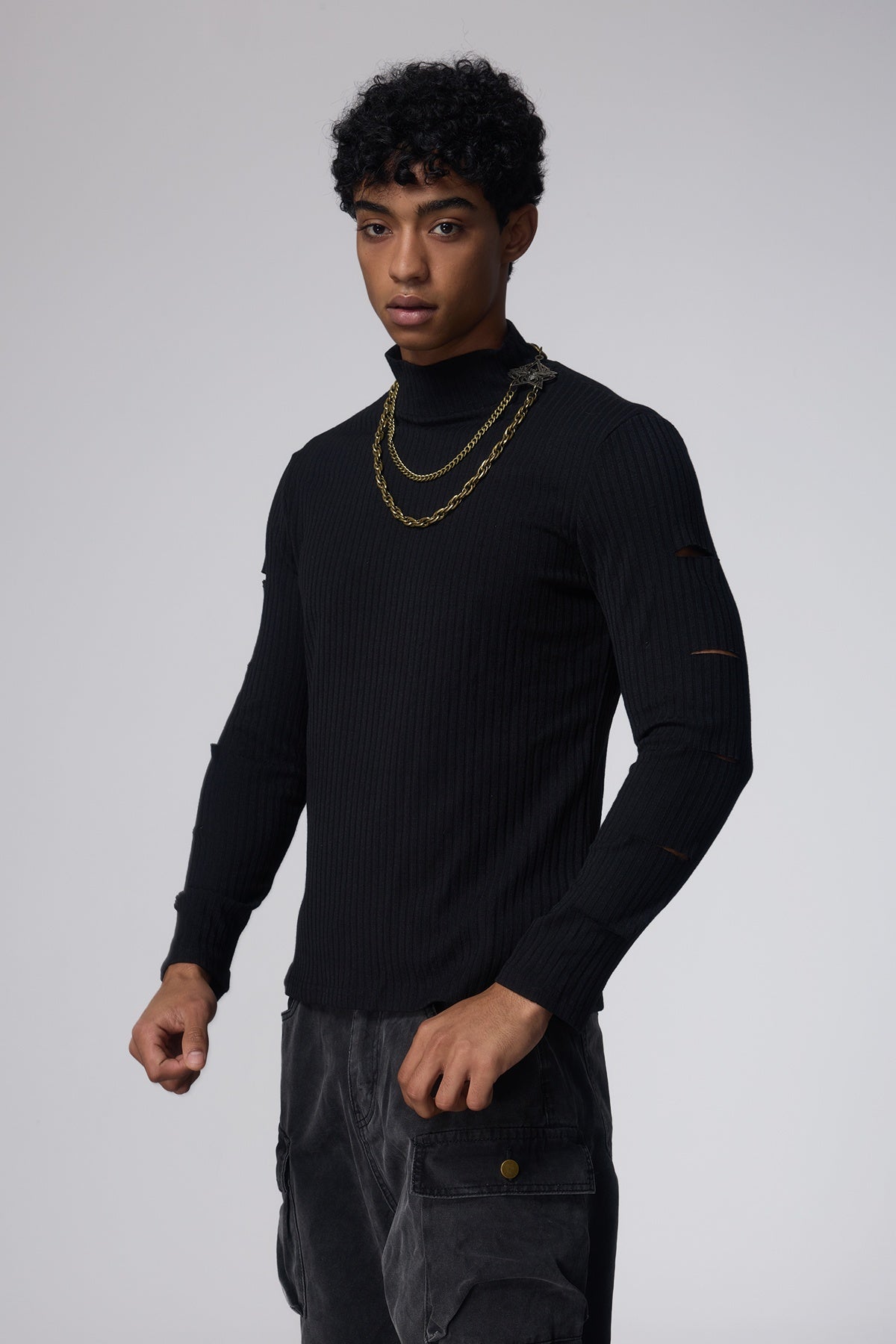 Block Silence High Neck Cutout Knit Top