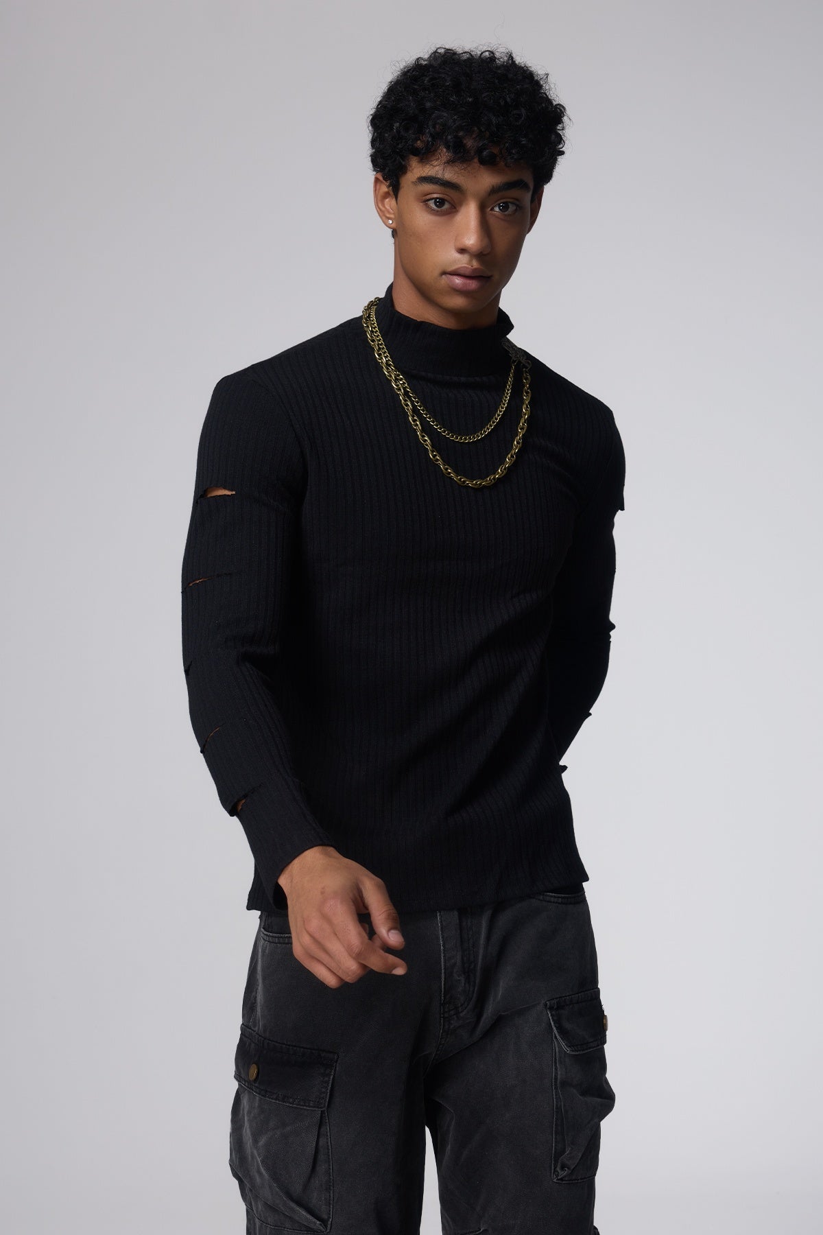 Block Silence High Neck Cutout Knit Top