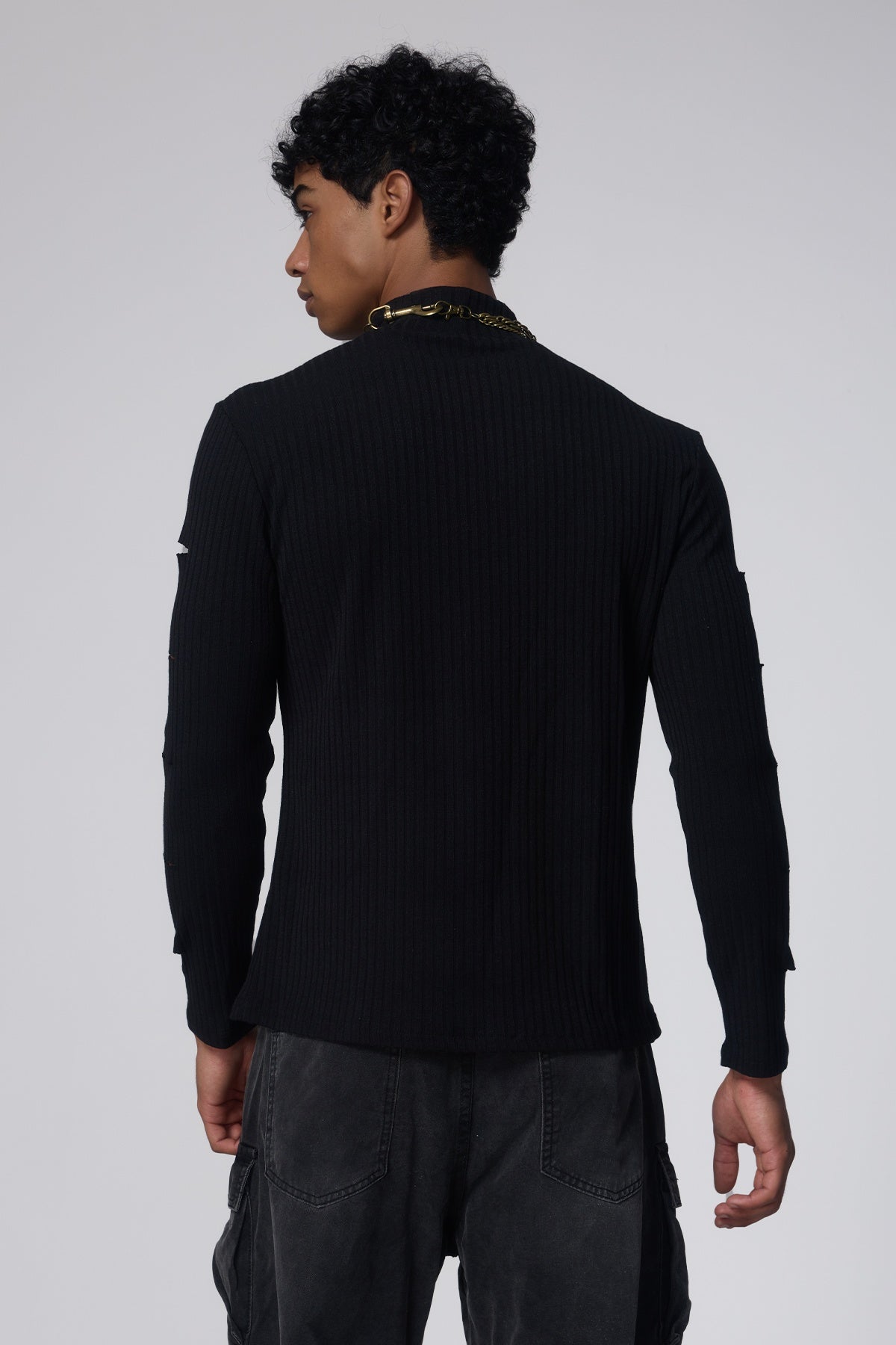 Block Silence High Neck Cutout Knit Top