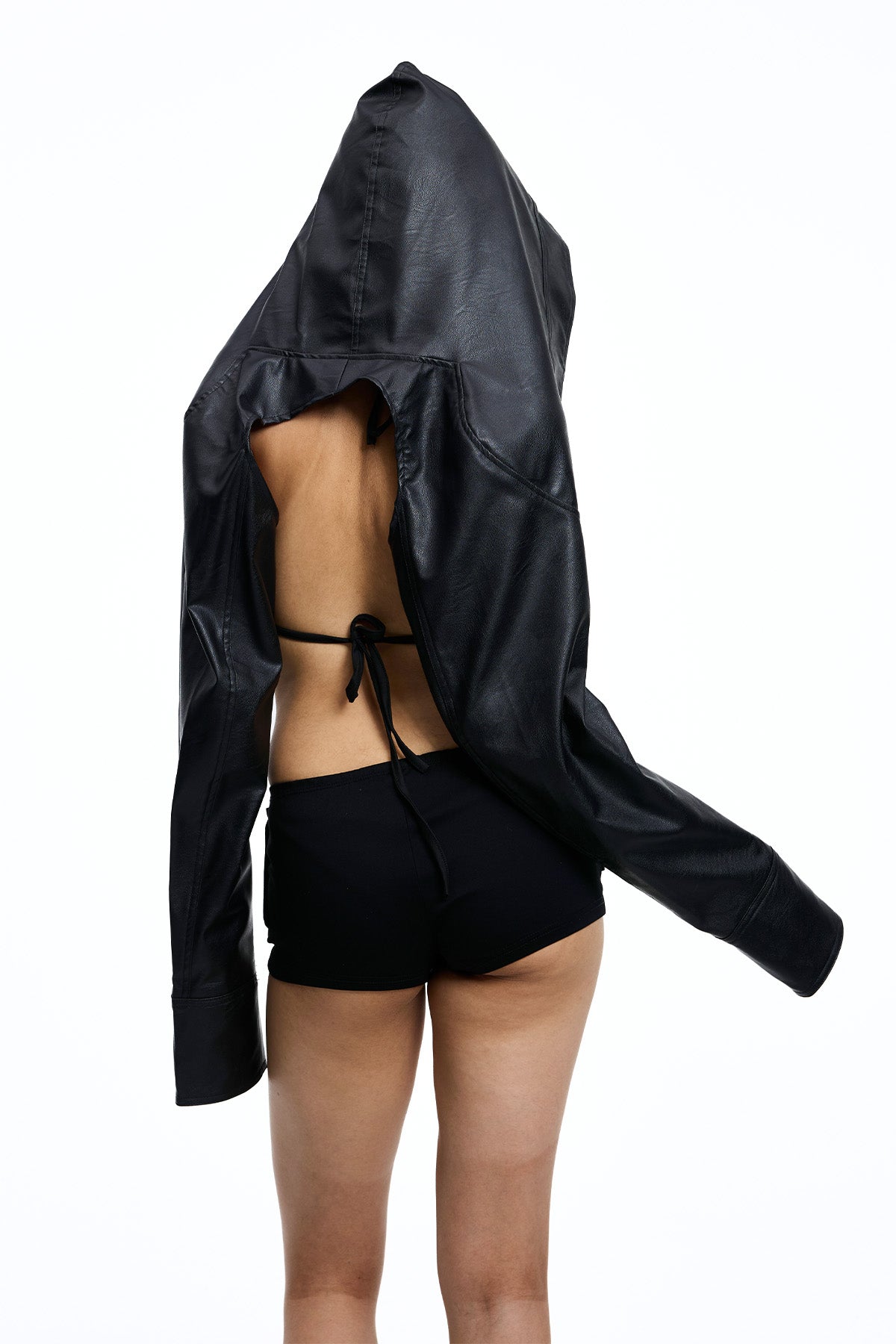 Blunt Trim Leather Hooded Jacket