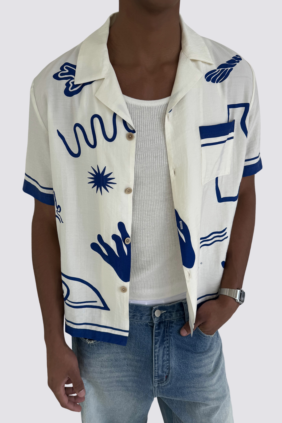 Blur Code Print Short Sleeve Shirts