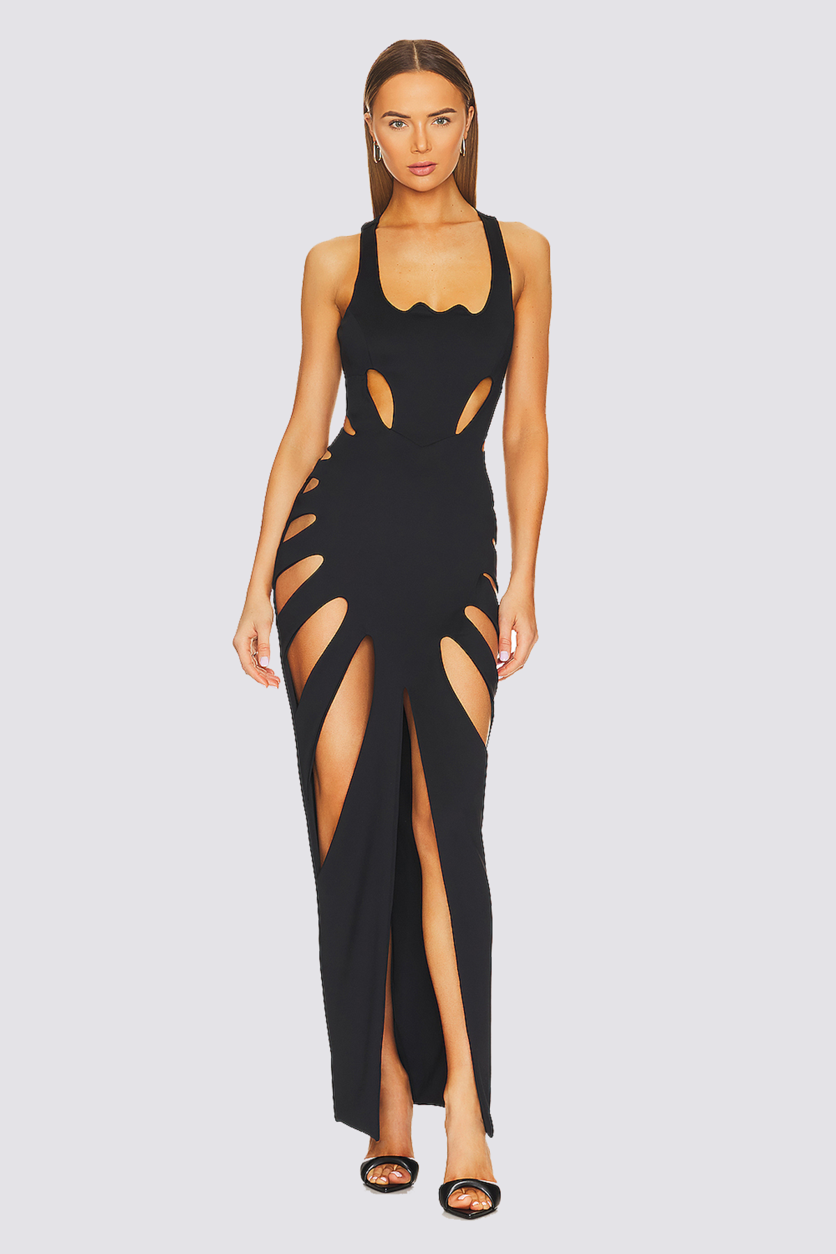 Blur Point Cutout Split Maxi Dress