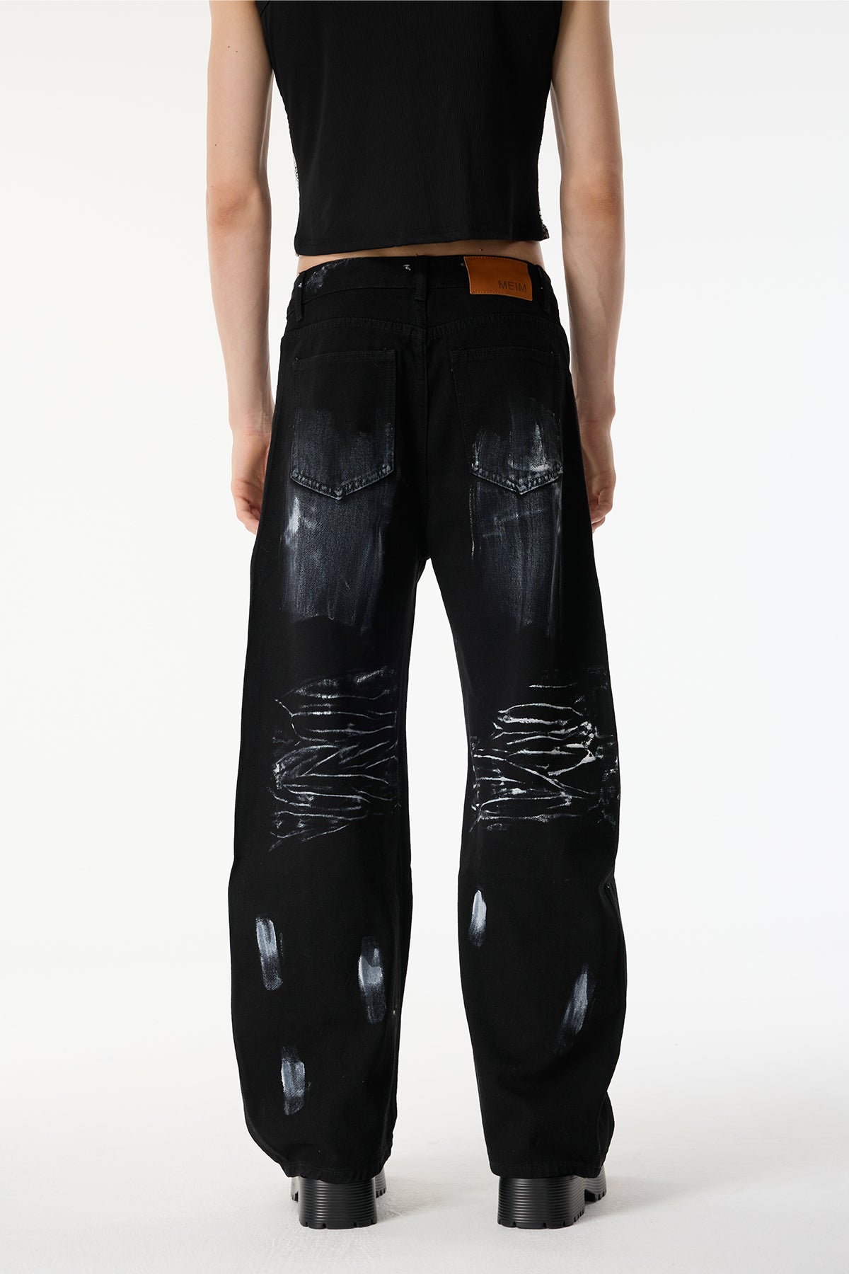 Blur Strip Rhinestone Wide Leg Jeans