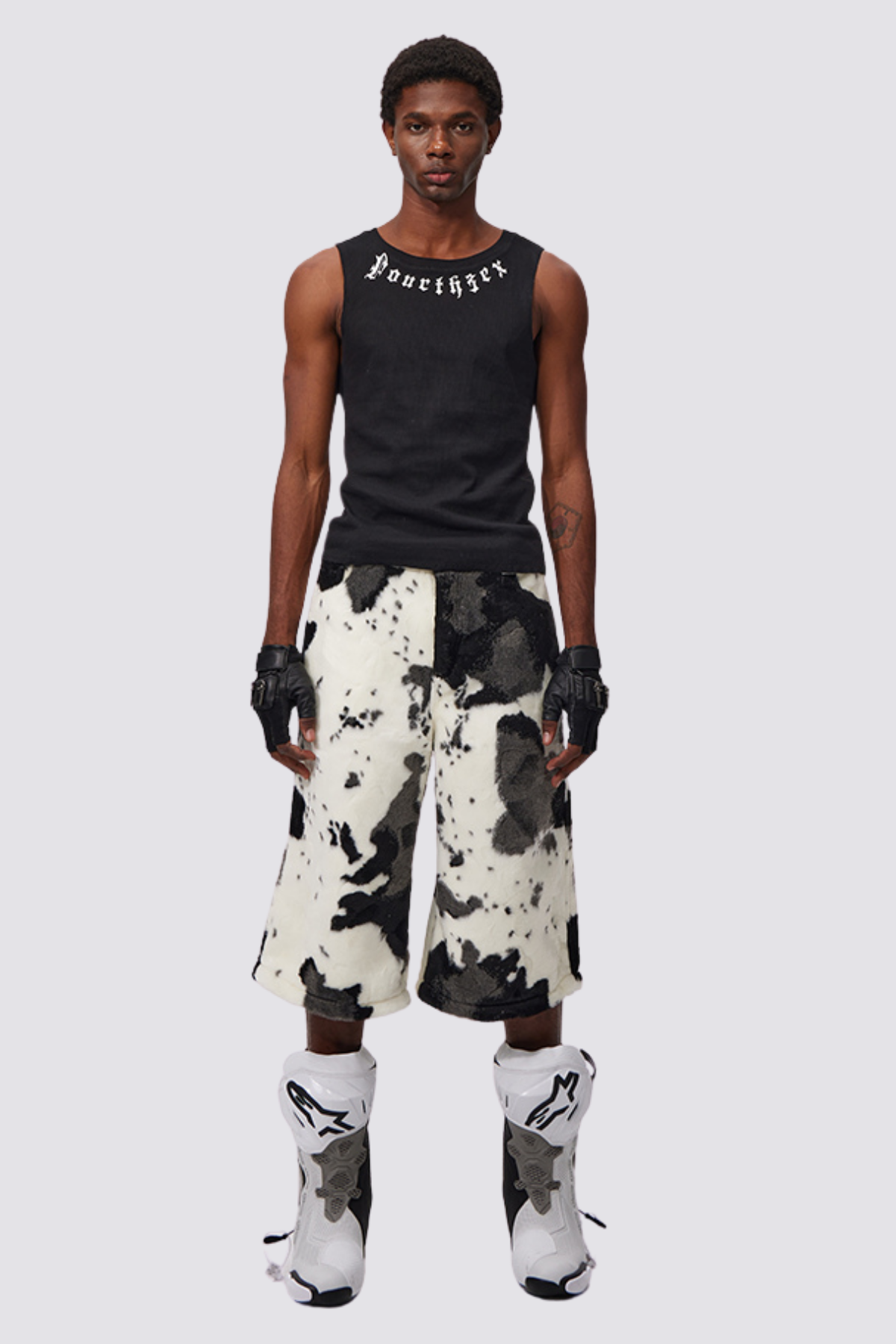 Blurred Script Print Fur Shorts