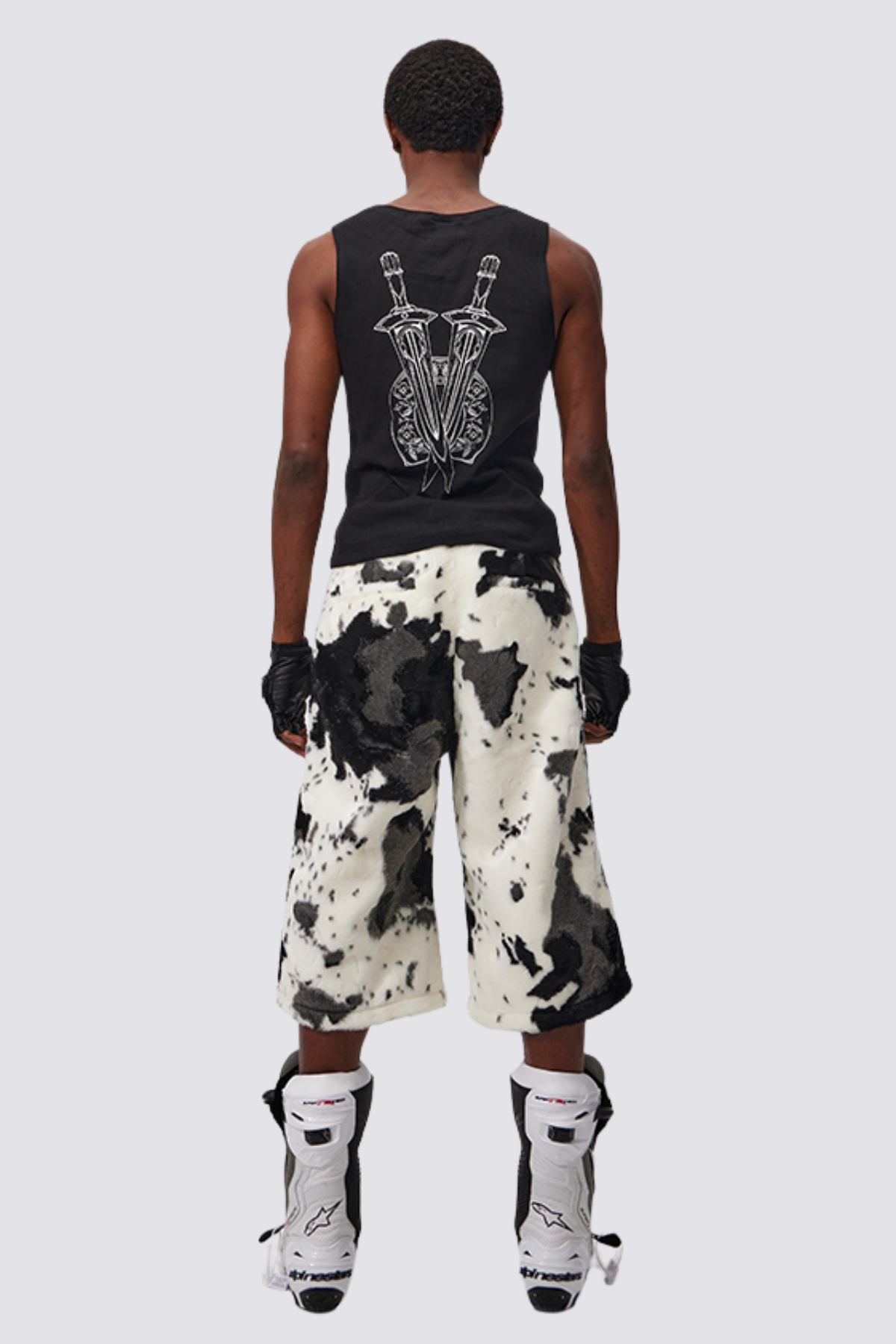 Blurred Script Print Fur Shorts