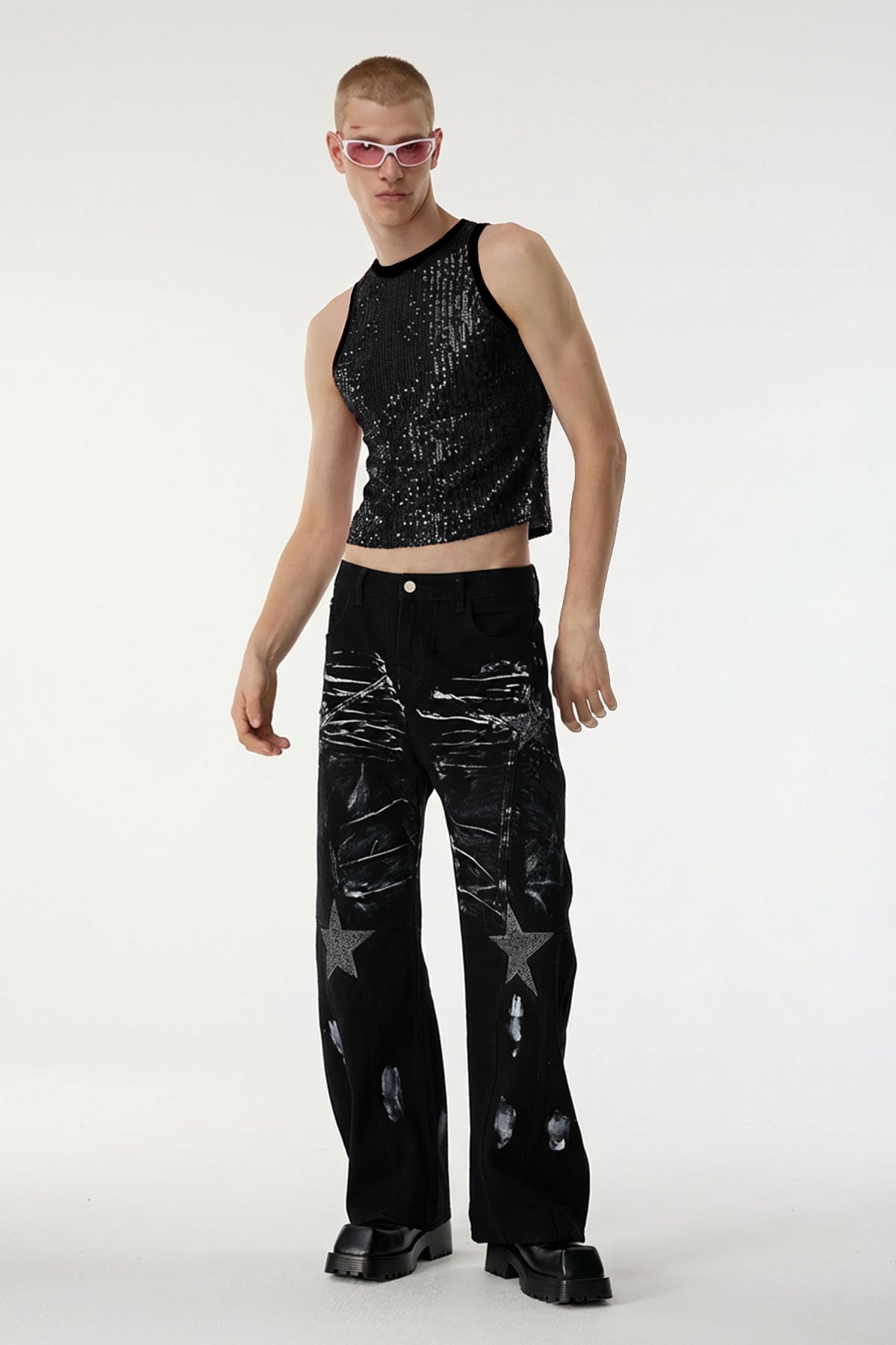 Body Spark Sequin Sleeveless Crop Top Black