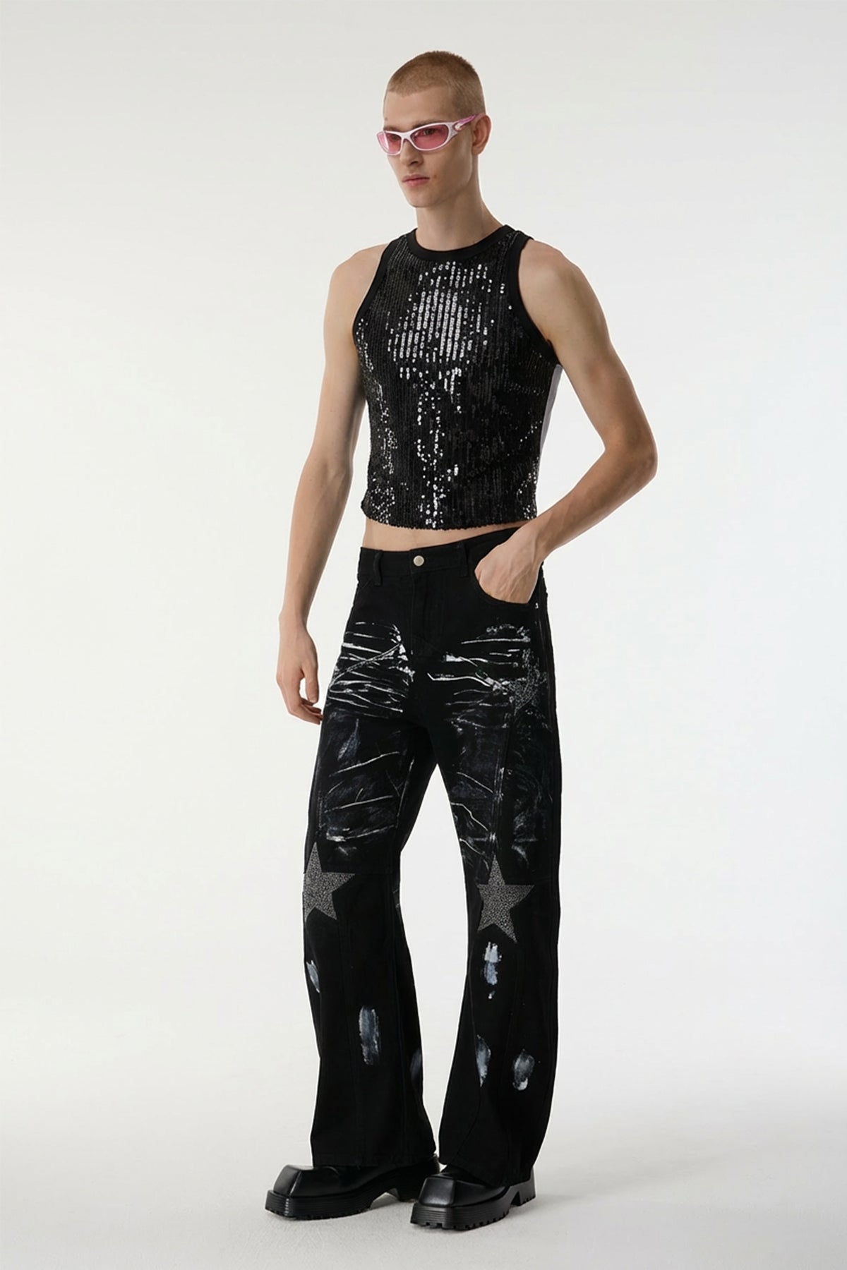 Body Spark Sequin Sleeveless Crop Top Black
