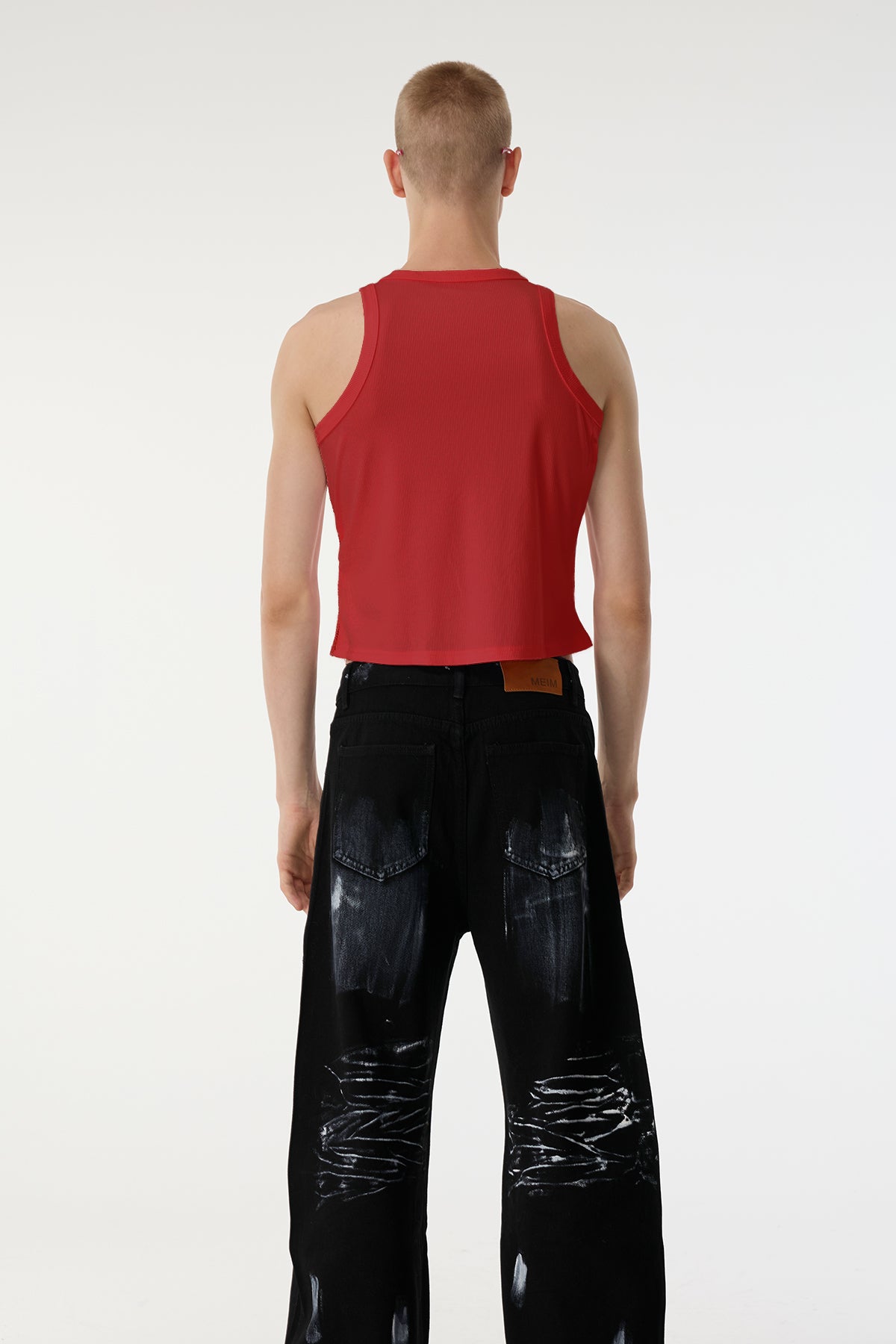 Body Spark Sequin Sleeveless Crop Top Red