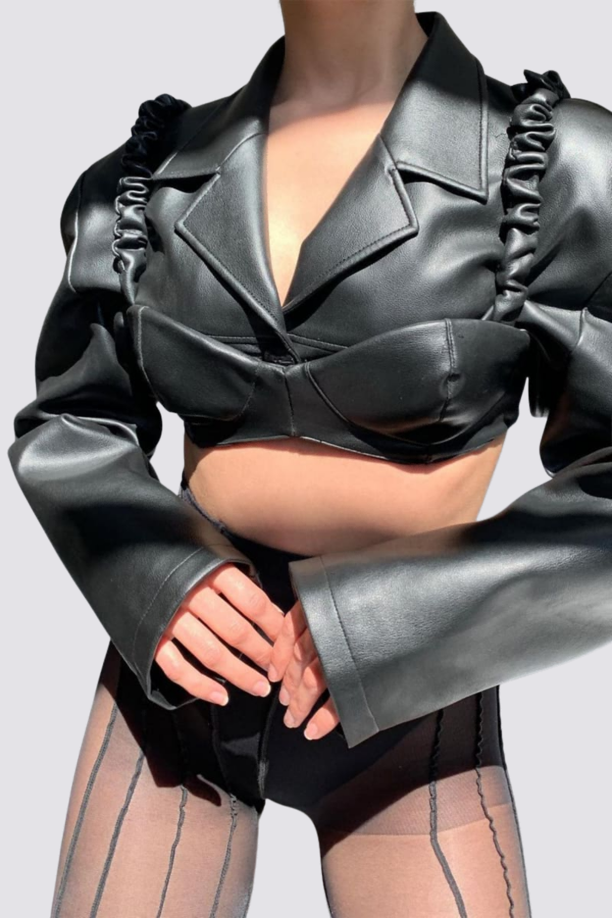 Bold Line Leather Crop Jacket