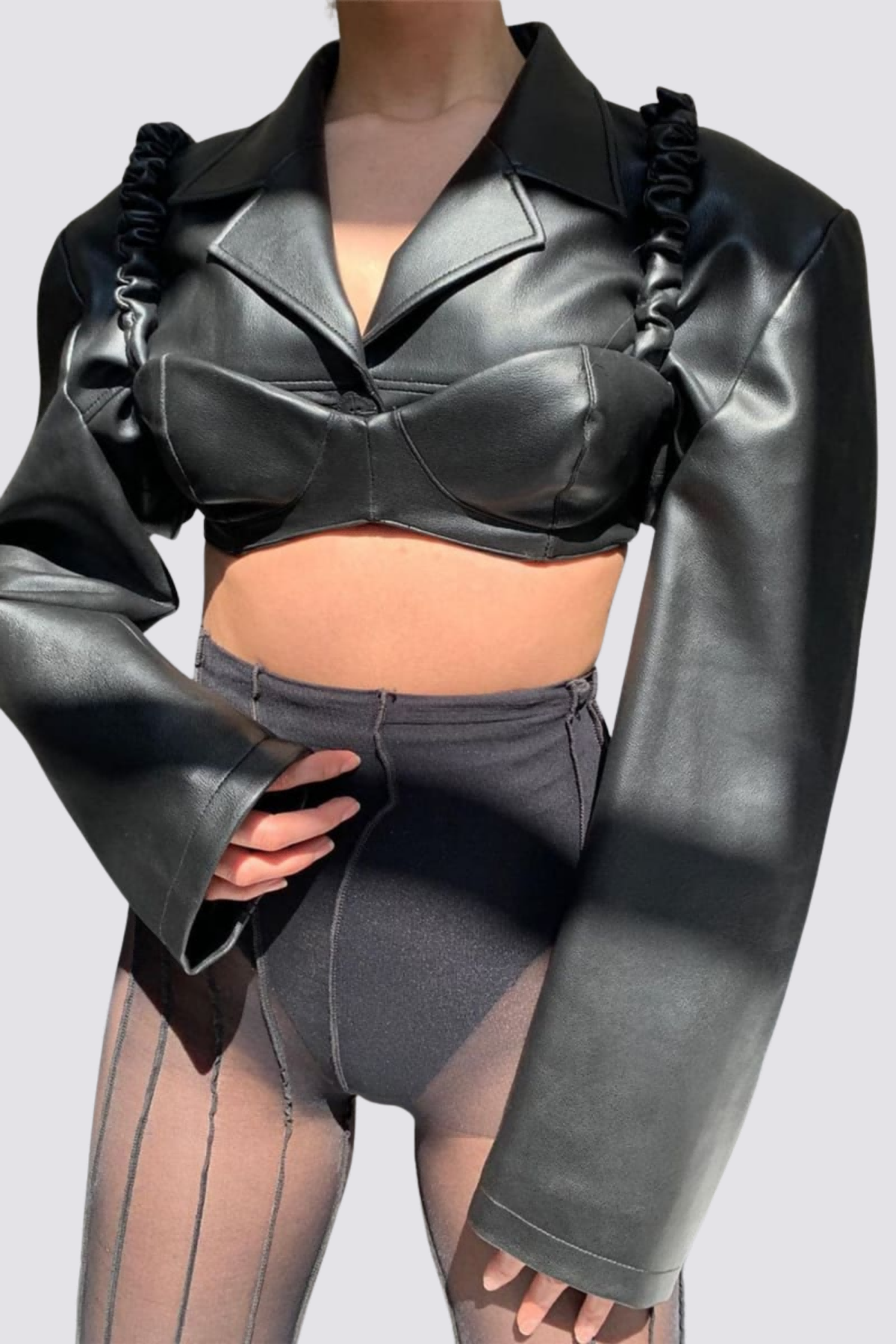 Bold Line Leather Crop Jacket