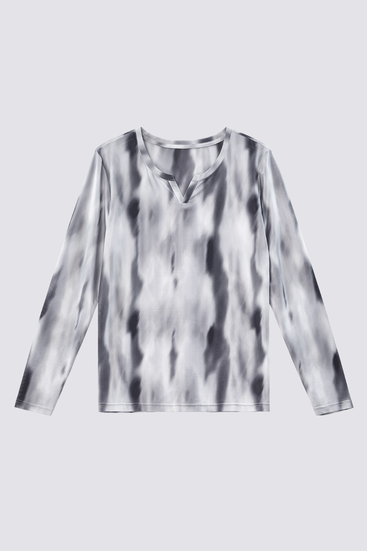Breeze Fade V Neck Mesh Long Sleeve Top
