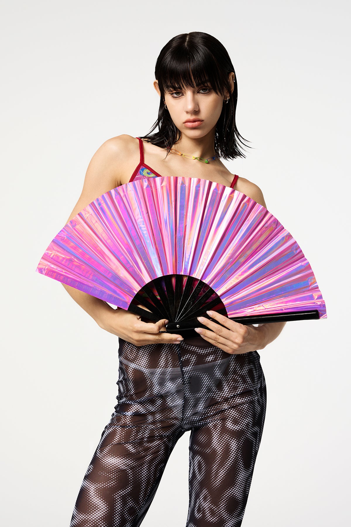 Breeze Fold PVC Laser Ten Inches Fan Pink