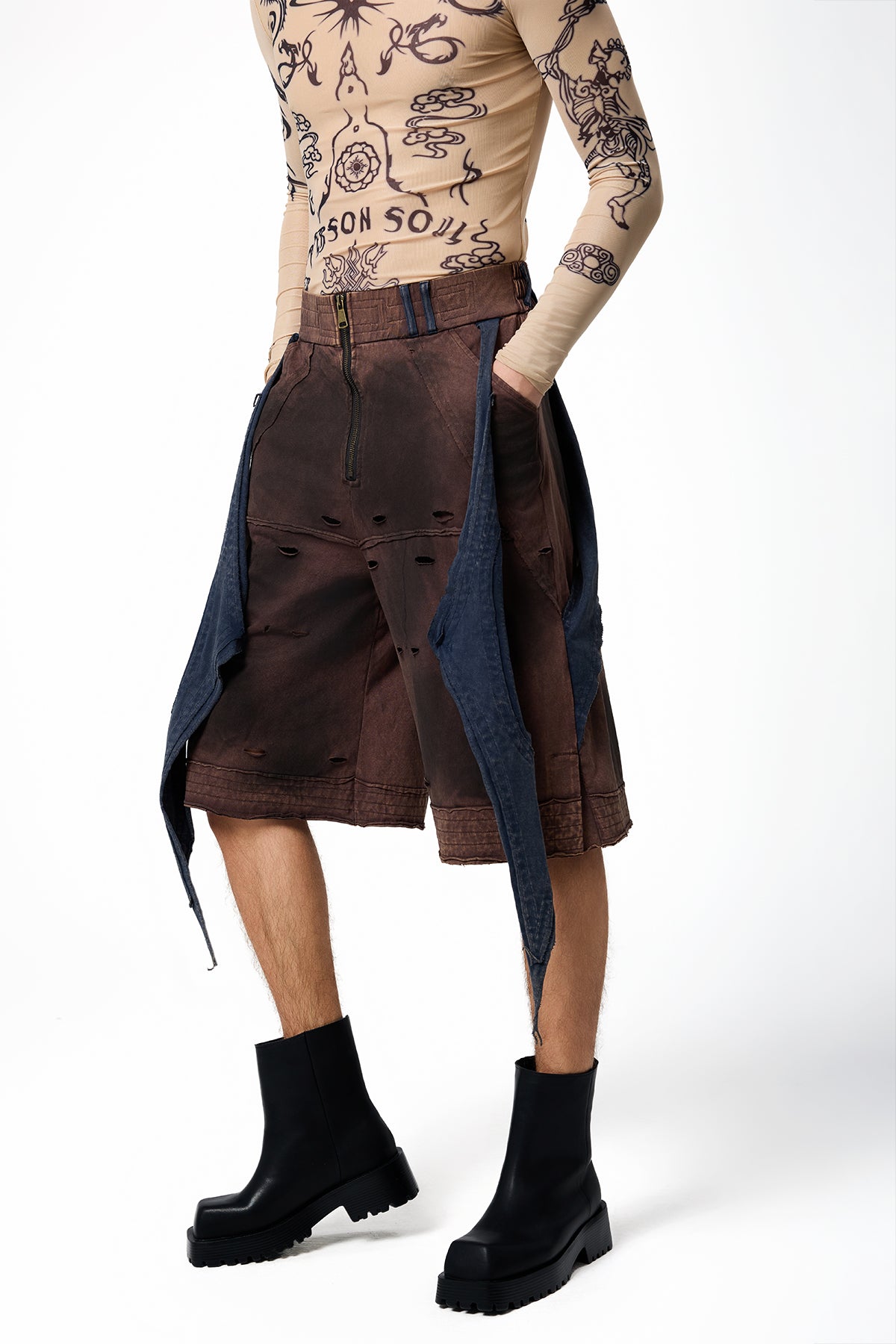 Burnout Blues Straight Zipper Shorts