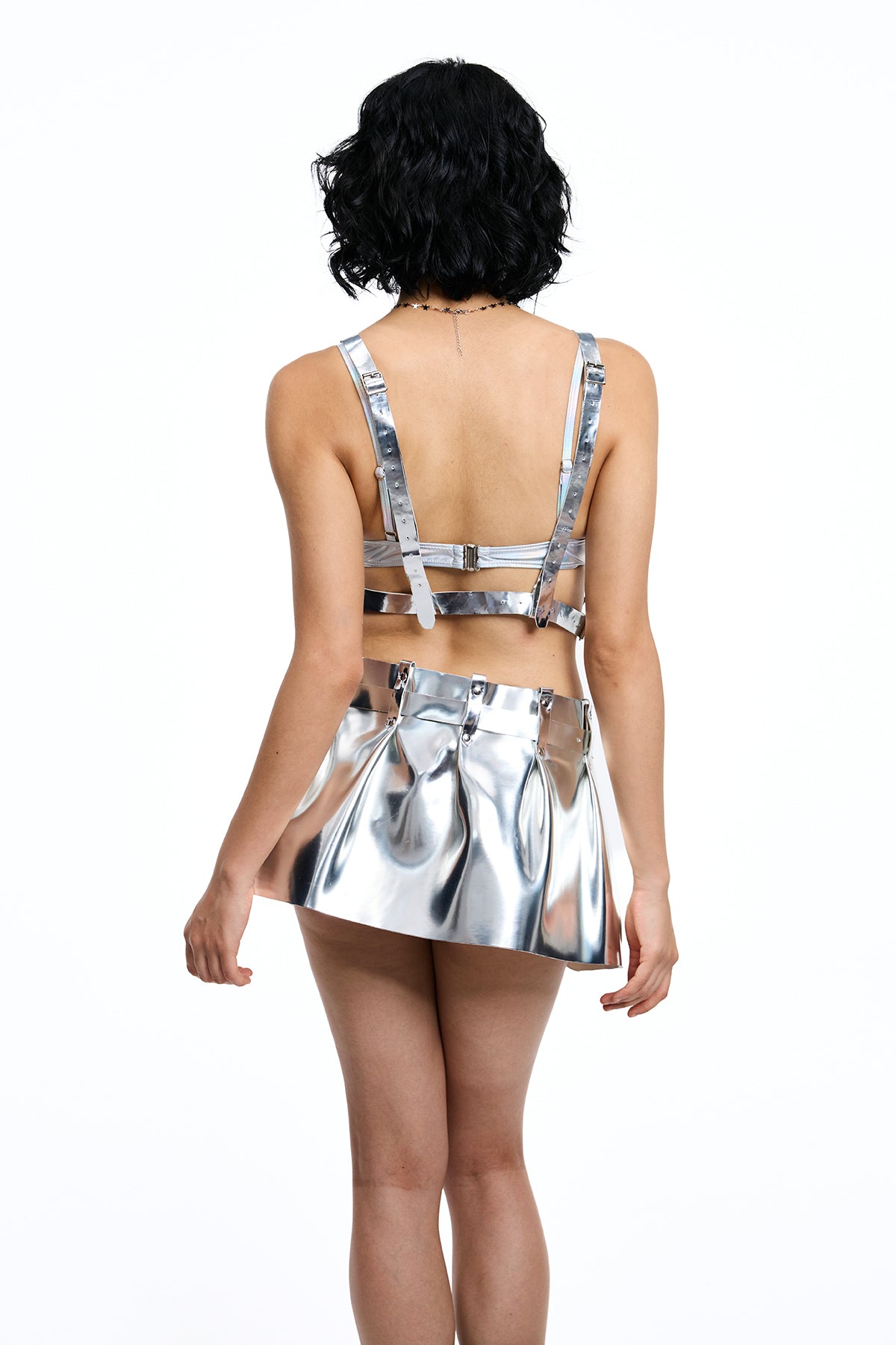 Chain Line Leather Skirt Set