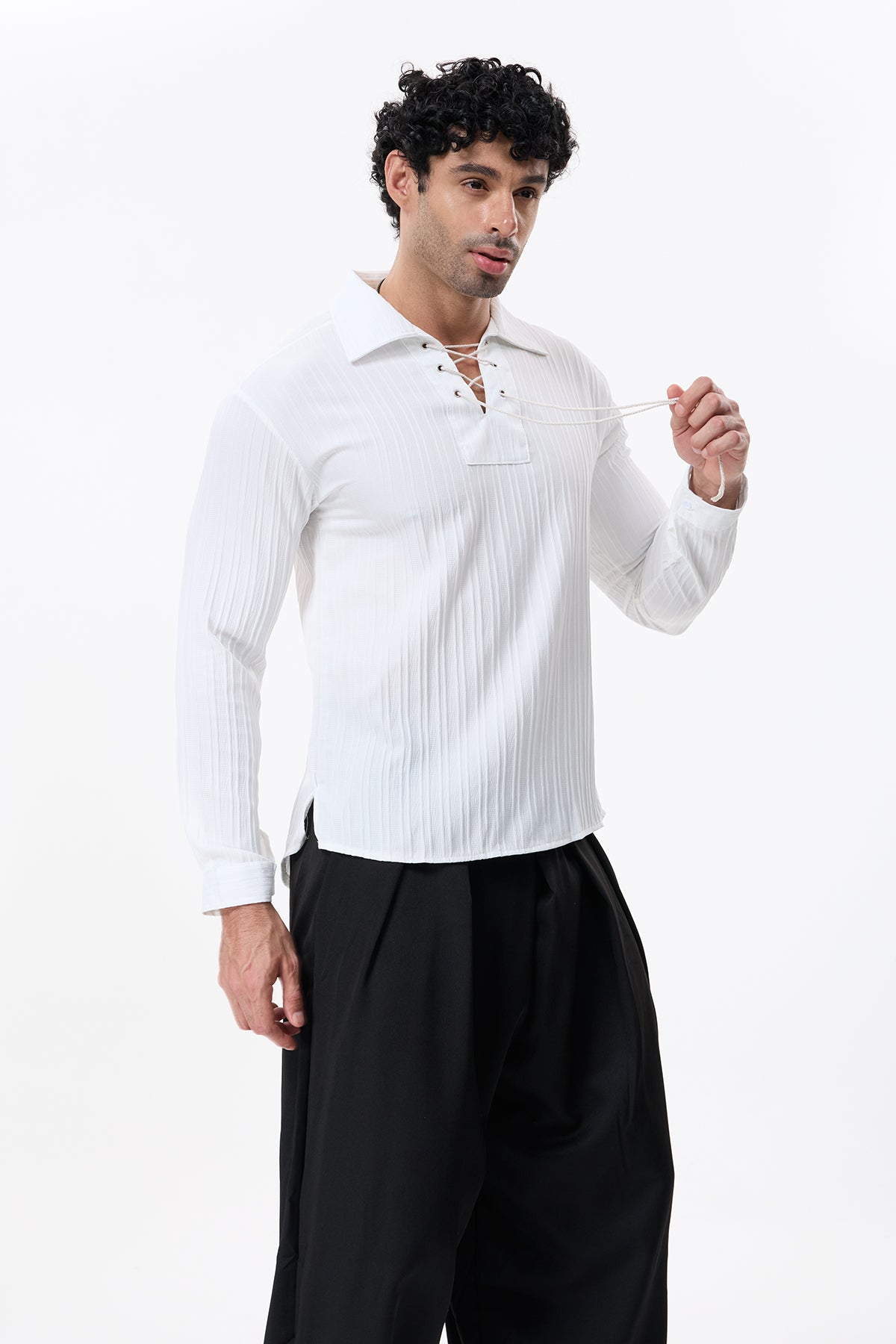 Charcoal Layer V Neck Lace Up Shirt – RYVKstudio