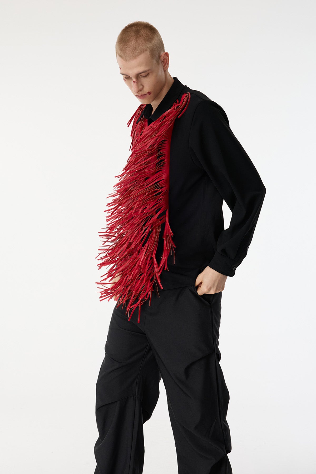 Charcoal Sheet Fringe Long Sleeve Shirts