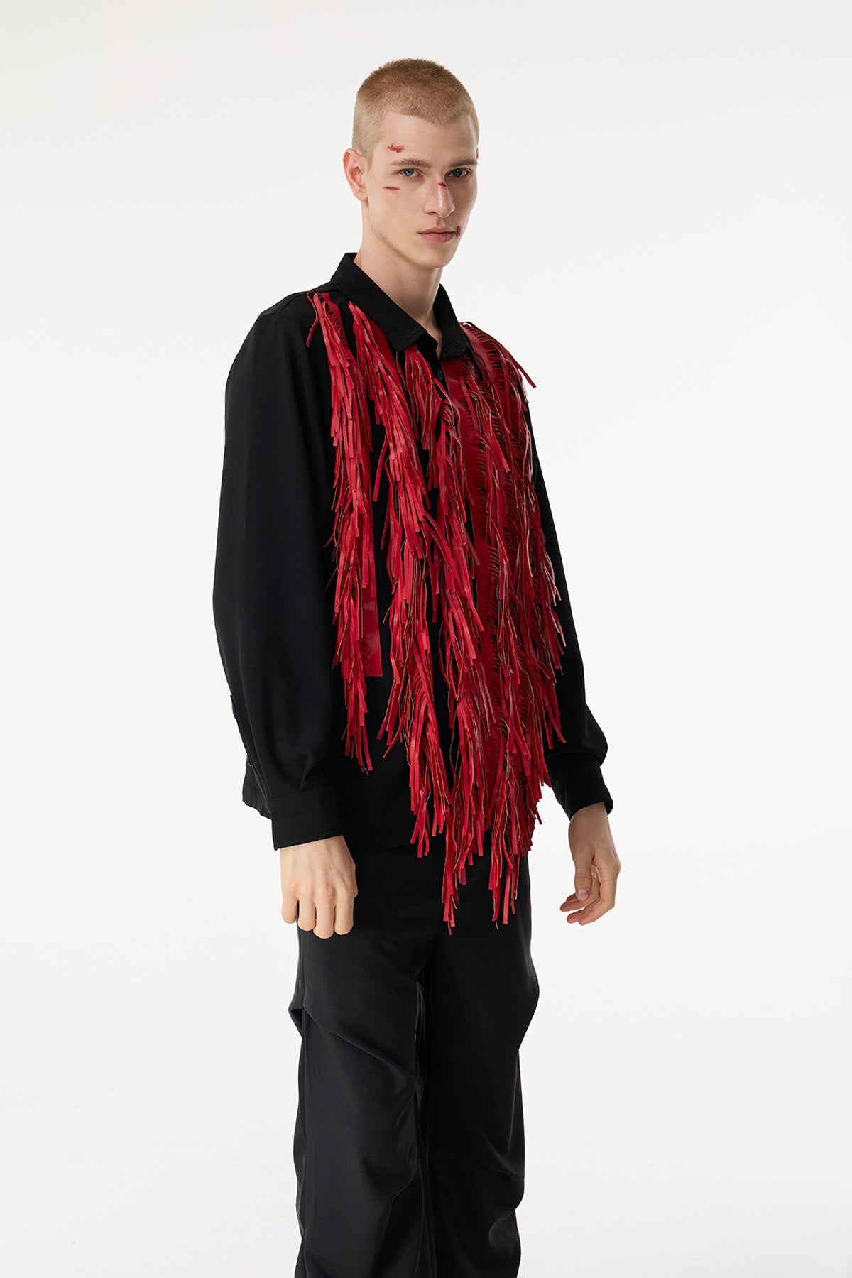 Charcoal Sheet Fringe Long Sleeve Shirts