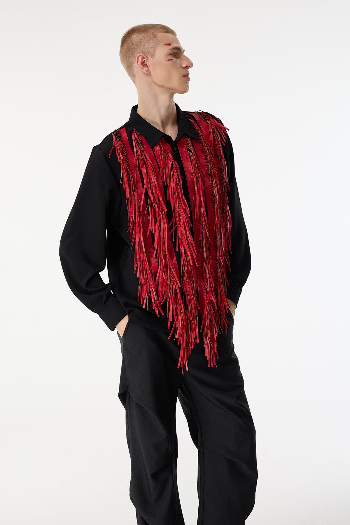 Charcoal Sheet Fringe Long Sleeve Shirts