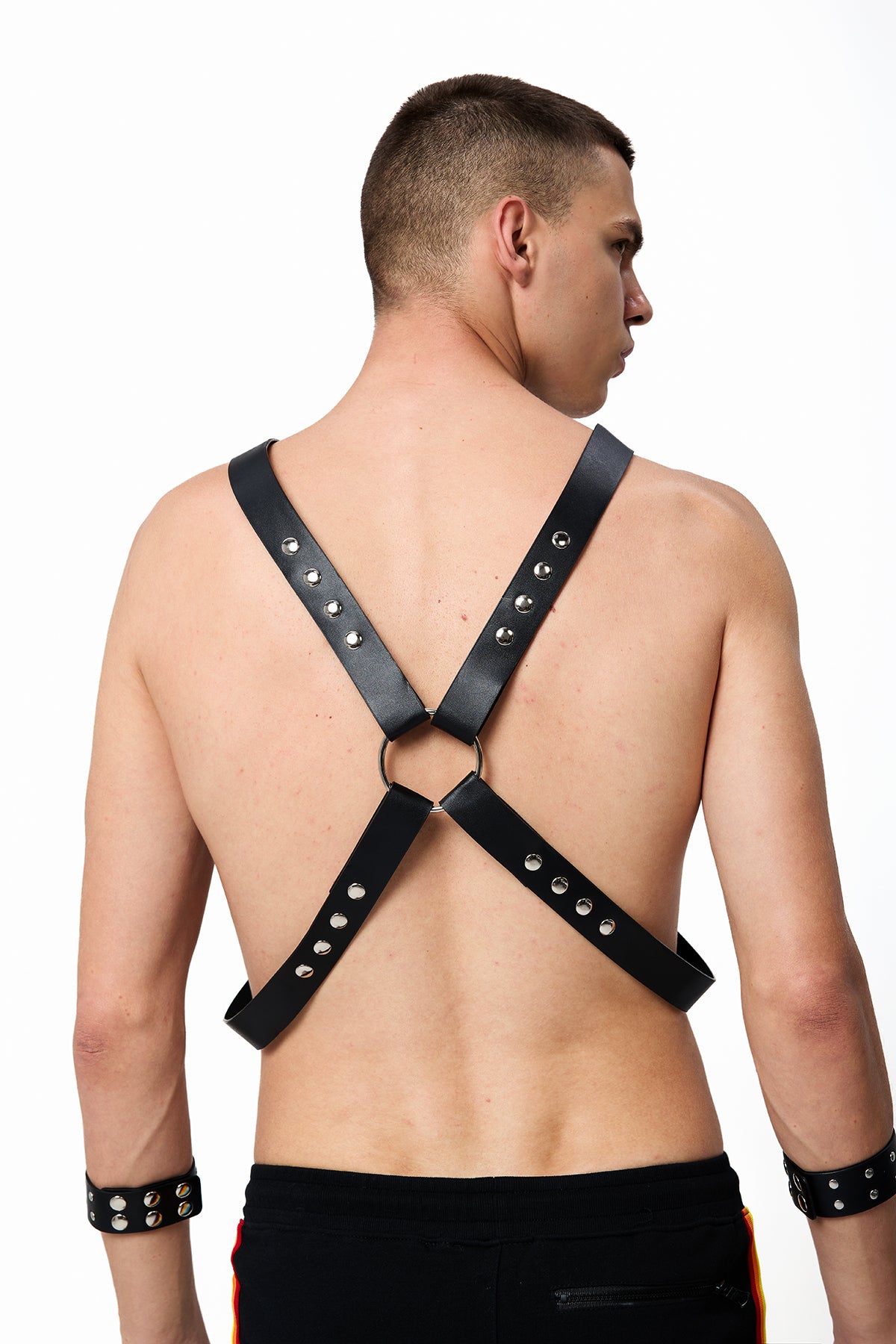 Charcoal Tie Leather Rivet Chest Strap
