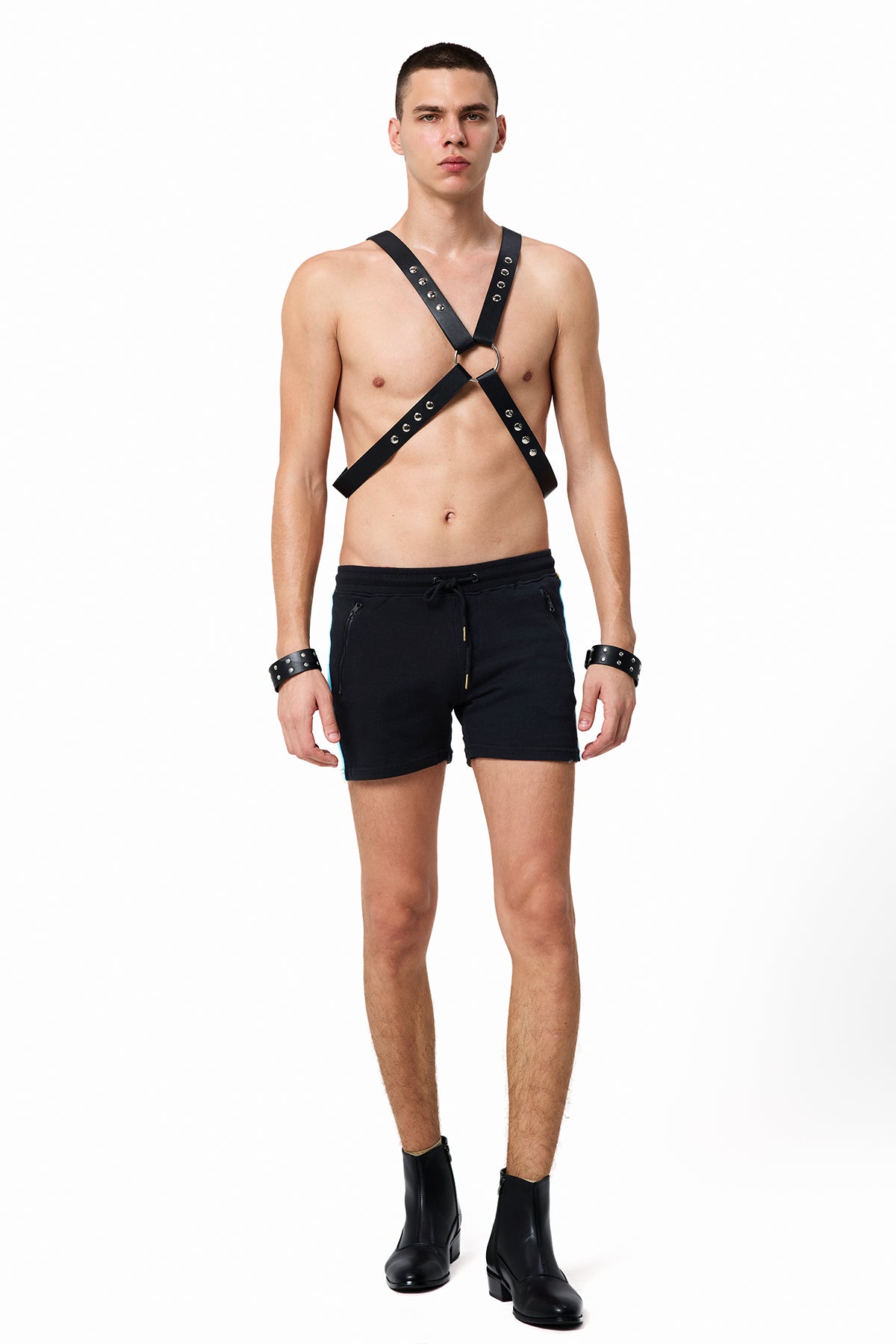 Charcoal Tie Leather Rivet Chest Strap