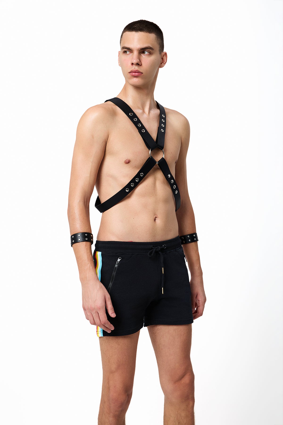 Charcoal Tie Leather Rivet Chest Strap