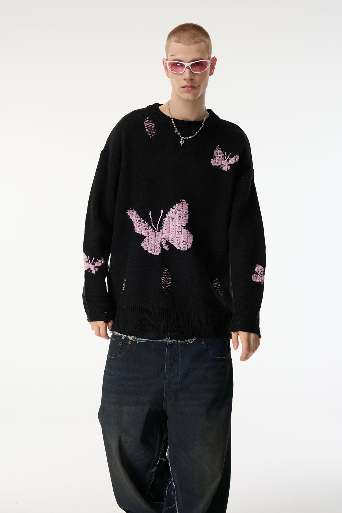 Charcoal Wrap Long Sleeve Butterfly Ripped Top