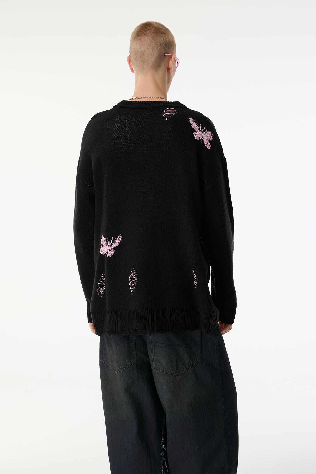 Charcoal Wrap Long Sleeve Butterfly Ripped Top