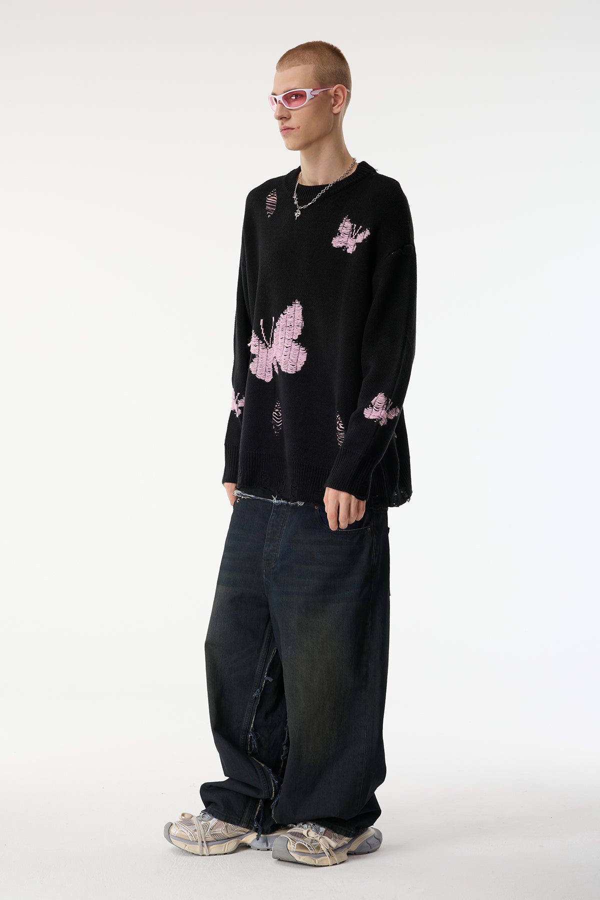 Charcoal Wrap Long Sleeve Butterfly Ripped Top