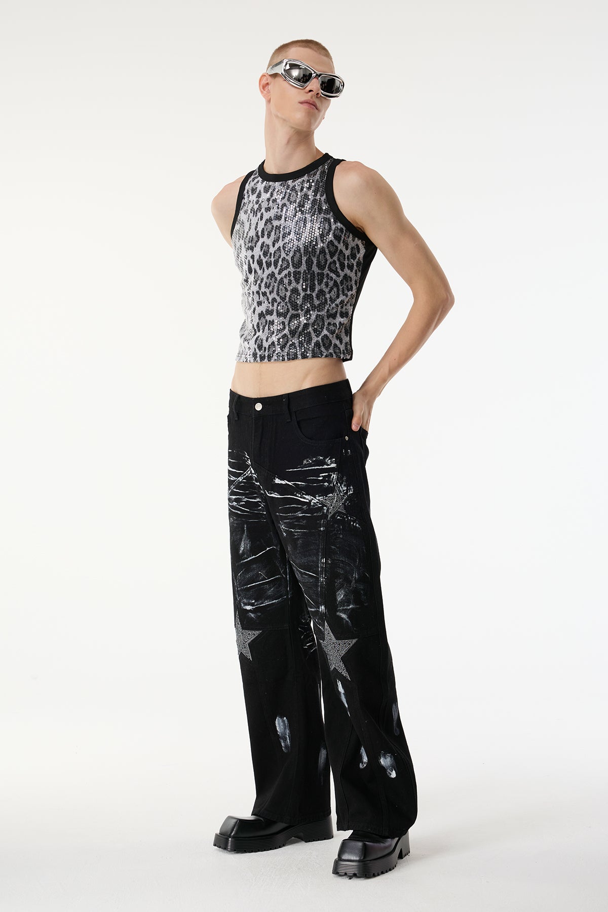 Cheetah Code Leopard Print Sequin Sleeveless Crop Top