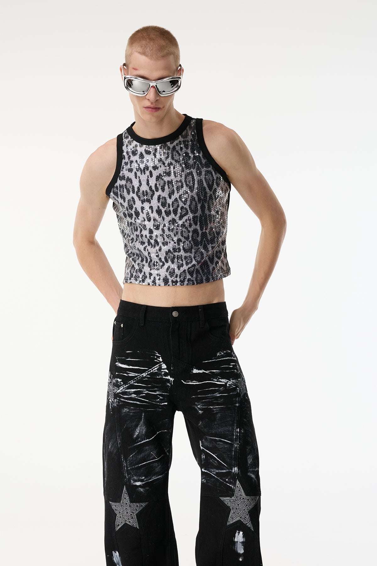 Cheetah Code Leopard Print Sequin Sleeveless Crop Top