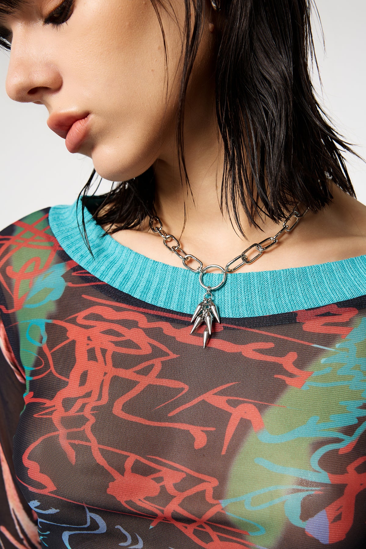 Chrome Band Circle Metal Necklace