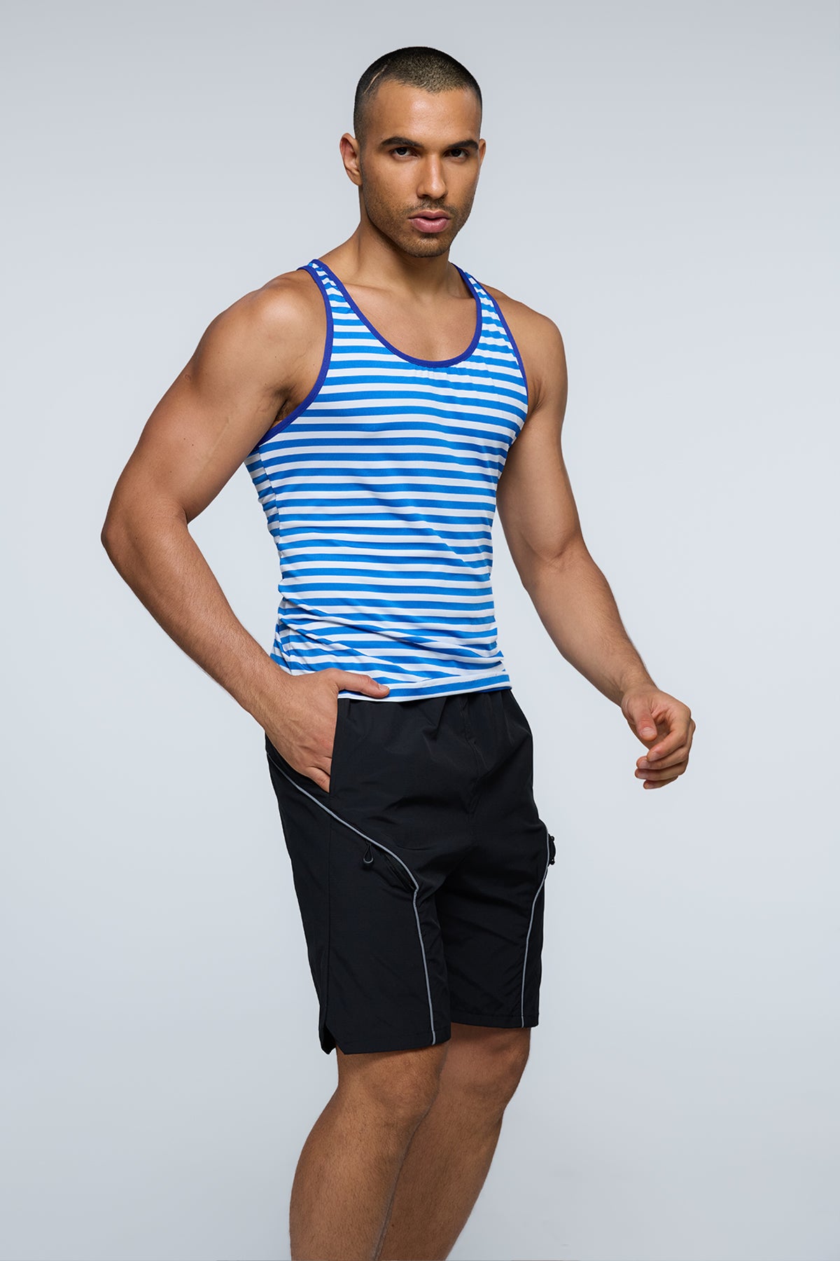 Chrome Pop Stripe Tank Top Blue
