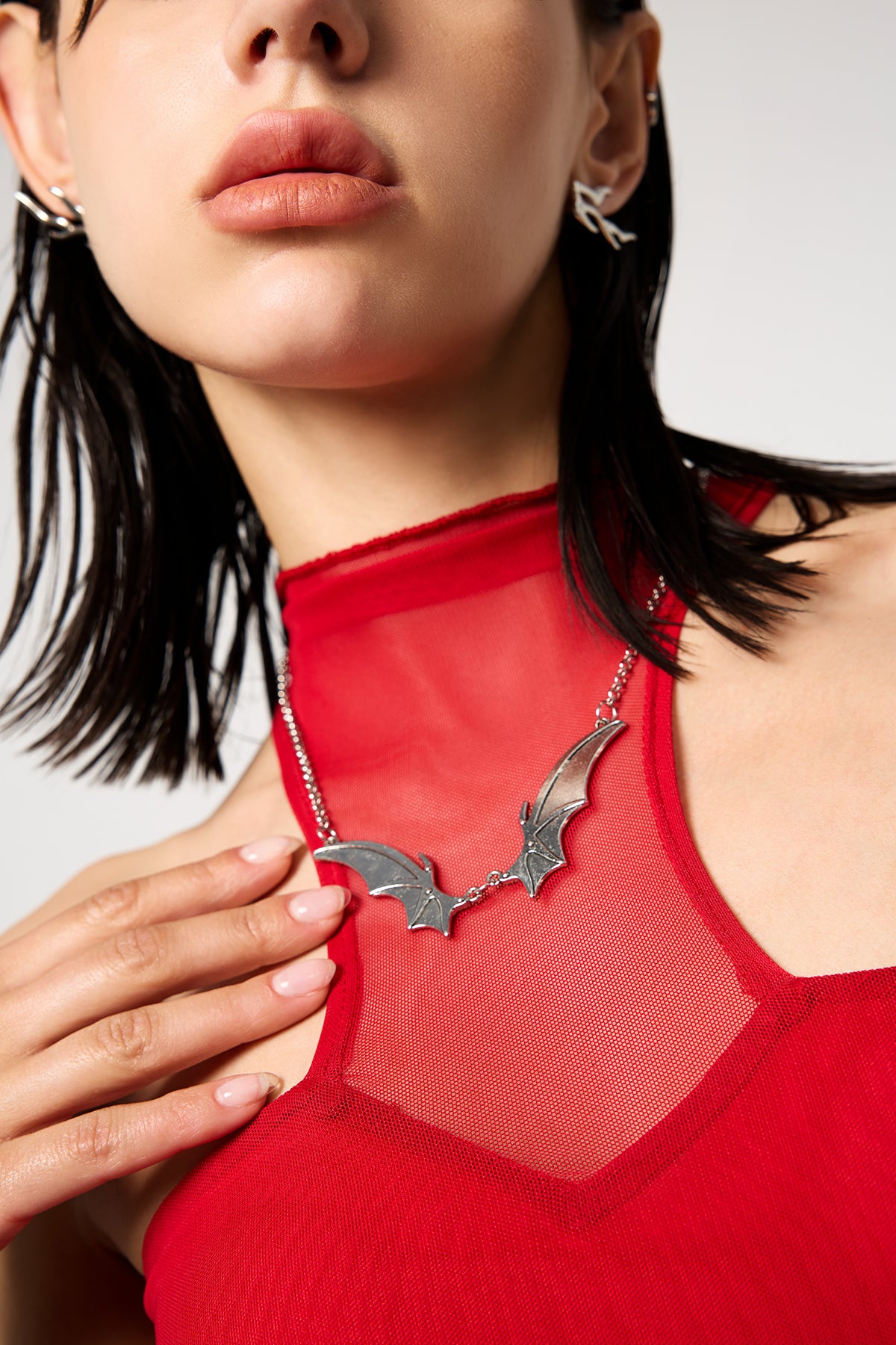 Chrome Pulse Bat Metal Necklace