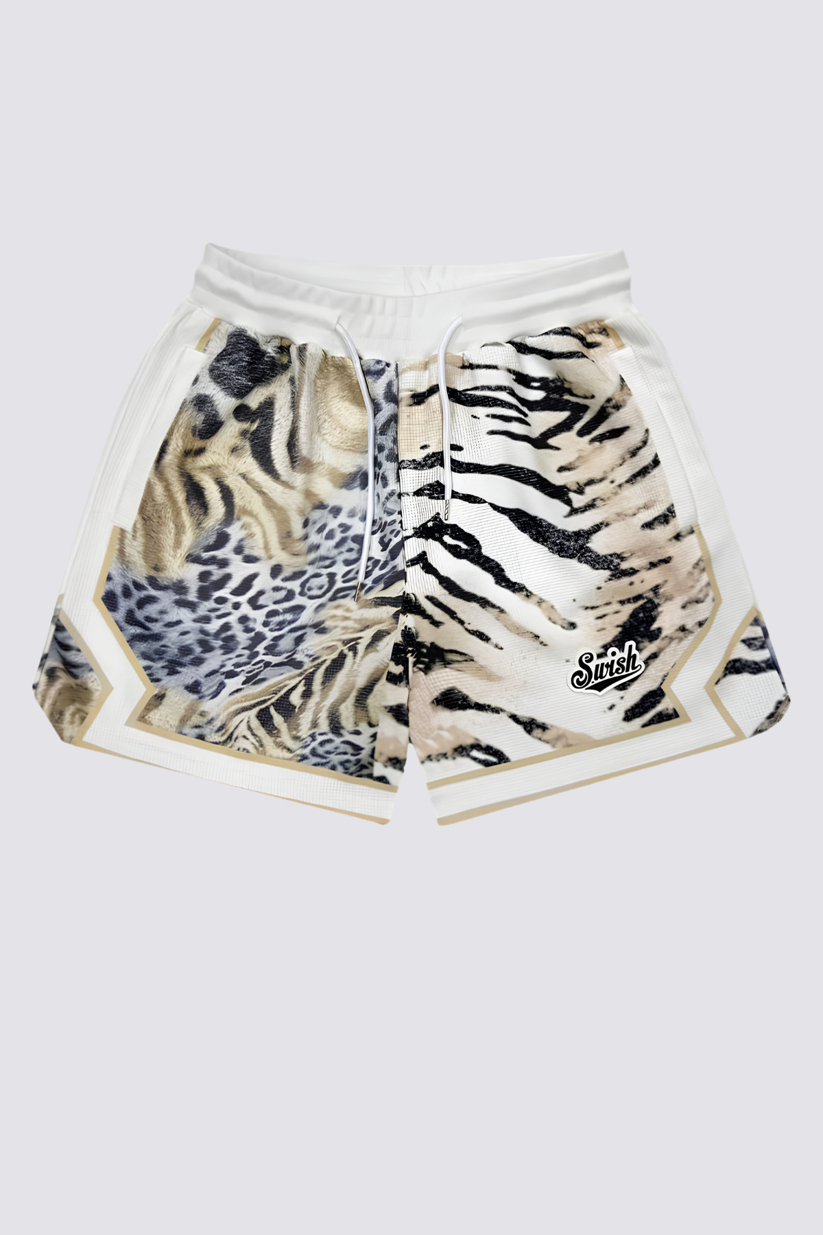 Chrome Punk Leopard Print Shorts In White