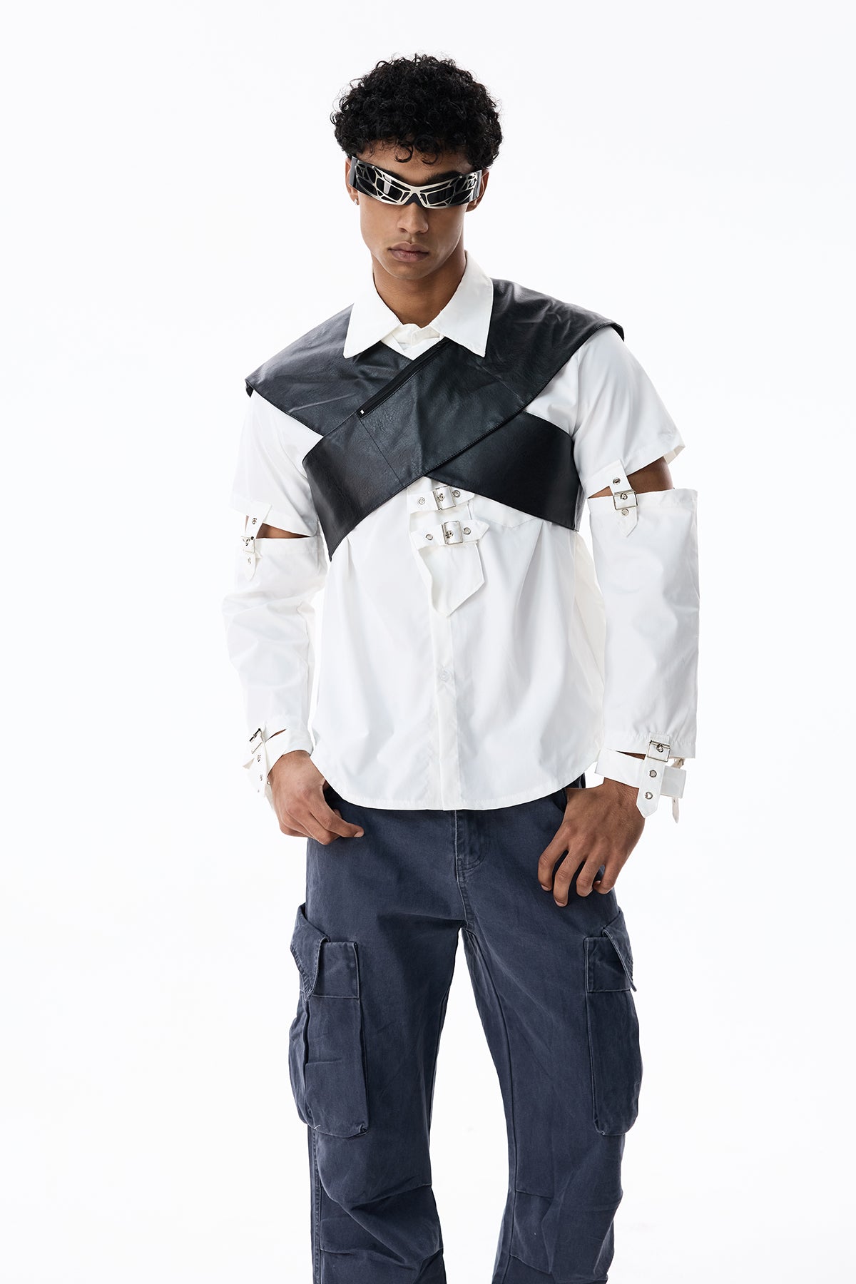 Crop-Top aus verchromtem Leder