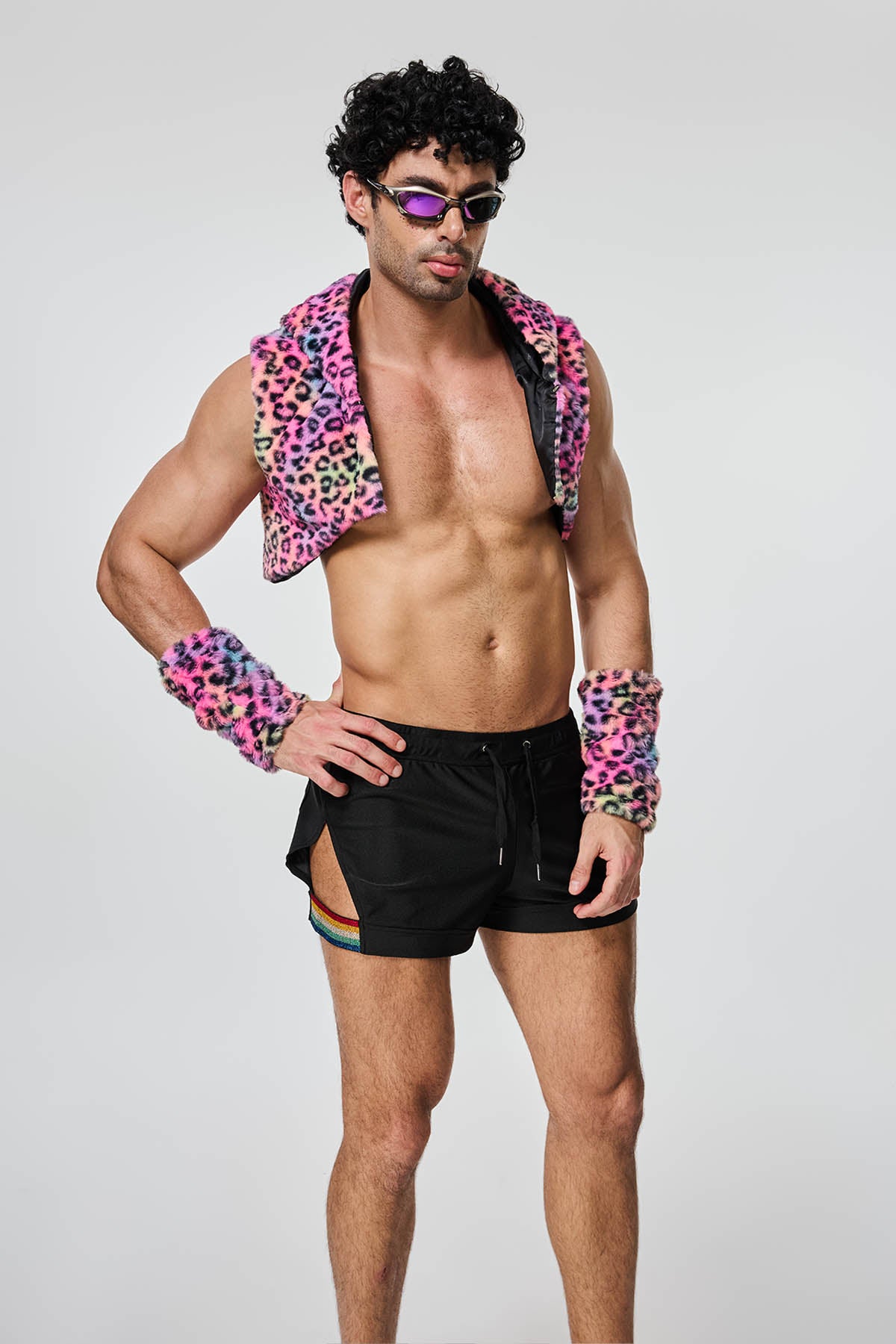 Claw Frame Leopard Faux Fur Vest With Sleeves
