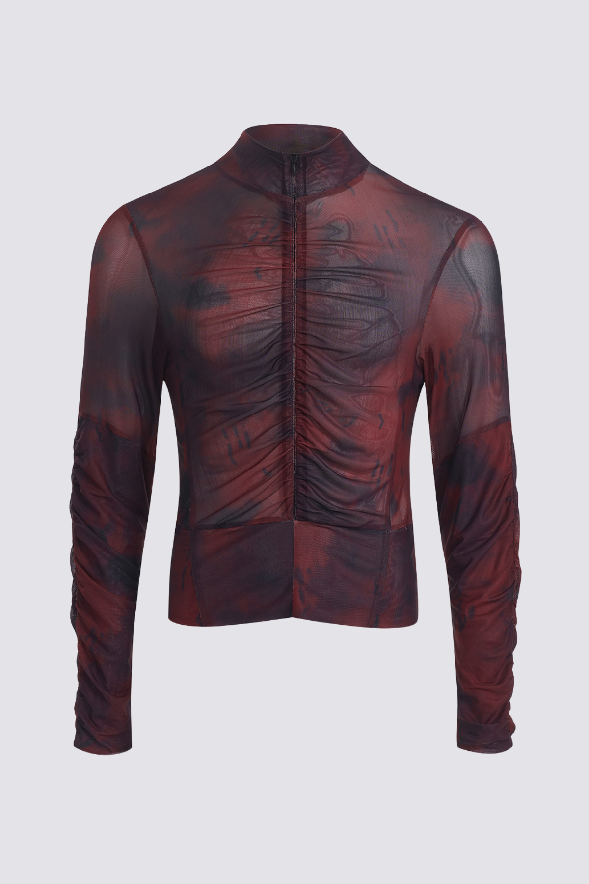 Clean Mist Print Zipper Mesh Top Red