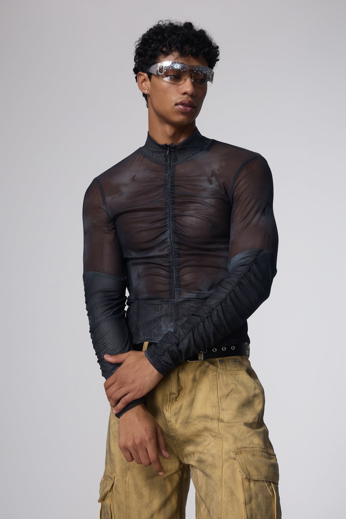 Clean Mist Print Zipper Mesh Top