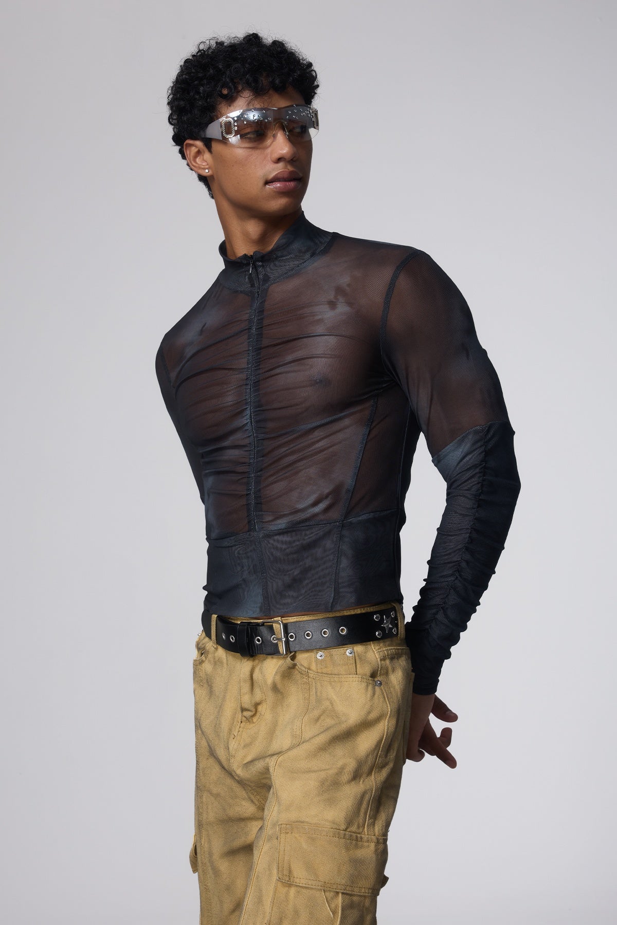 Clean Mist Print Zipper Mesh Top