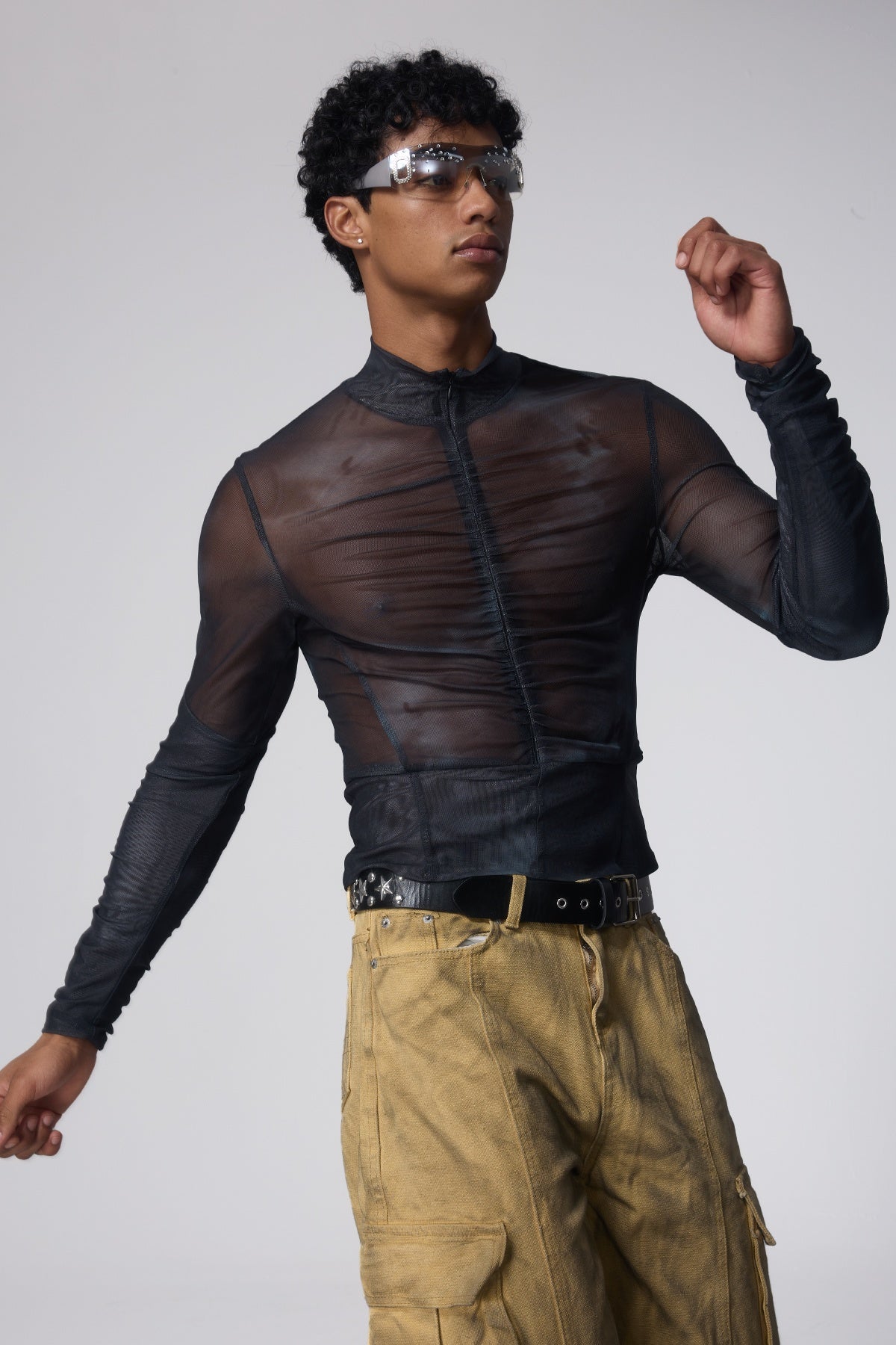 Clean Mist Print Zipper Mesh Top