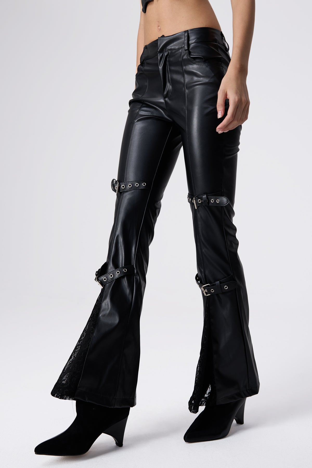 Clean Shape Lace Leather Bootcut Pants