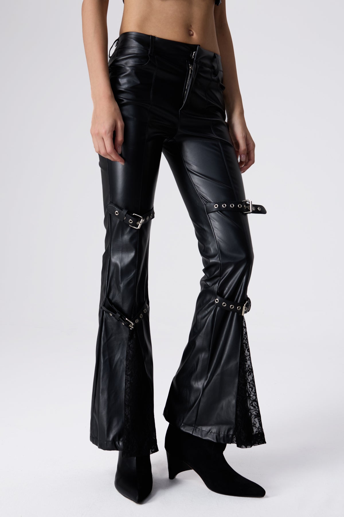 Clean Shape Lace Leather Bootcut Pants