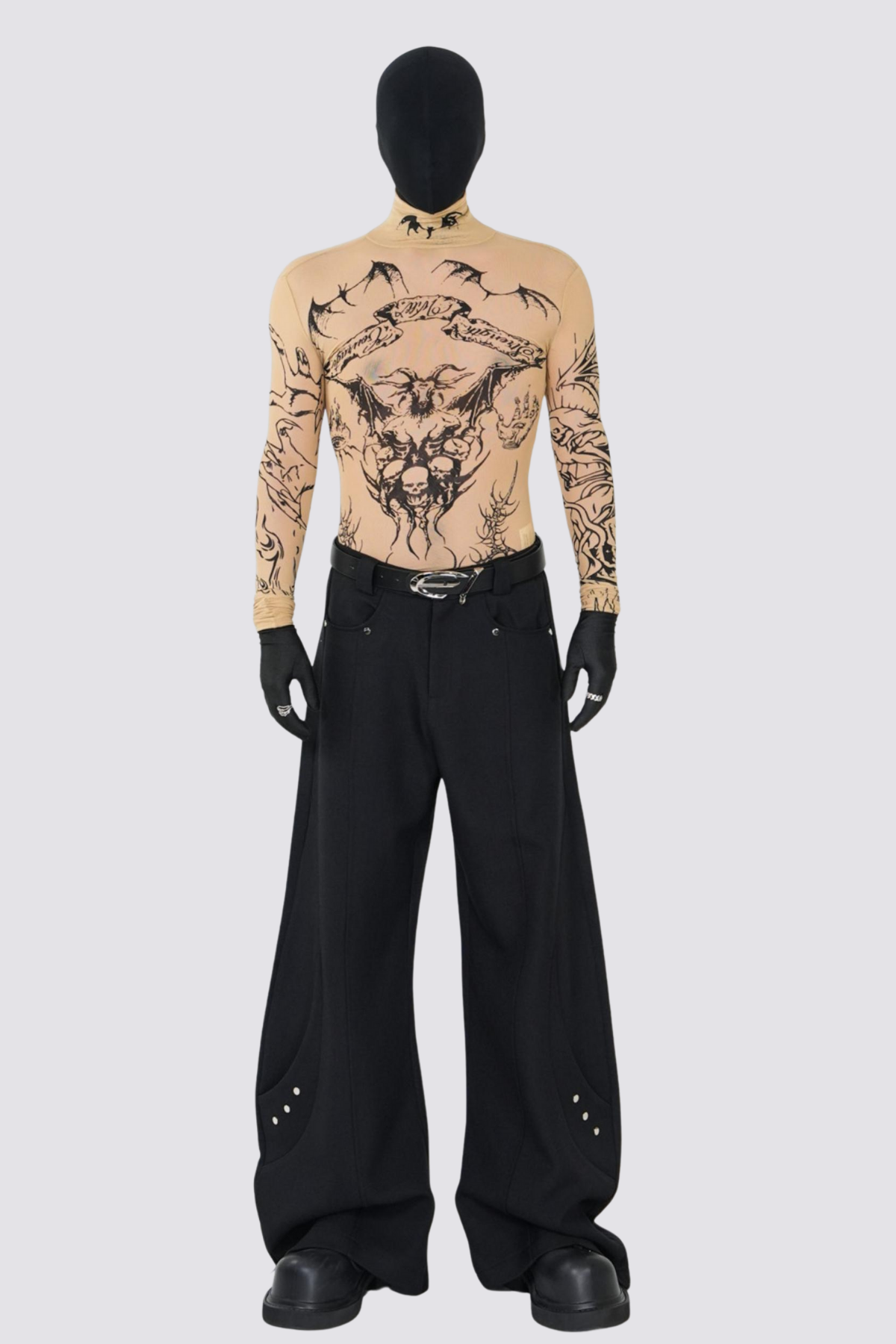 Clear Tone Mesh Long Sleeve Top Apricot