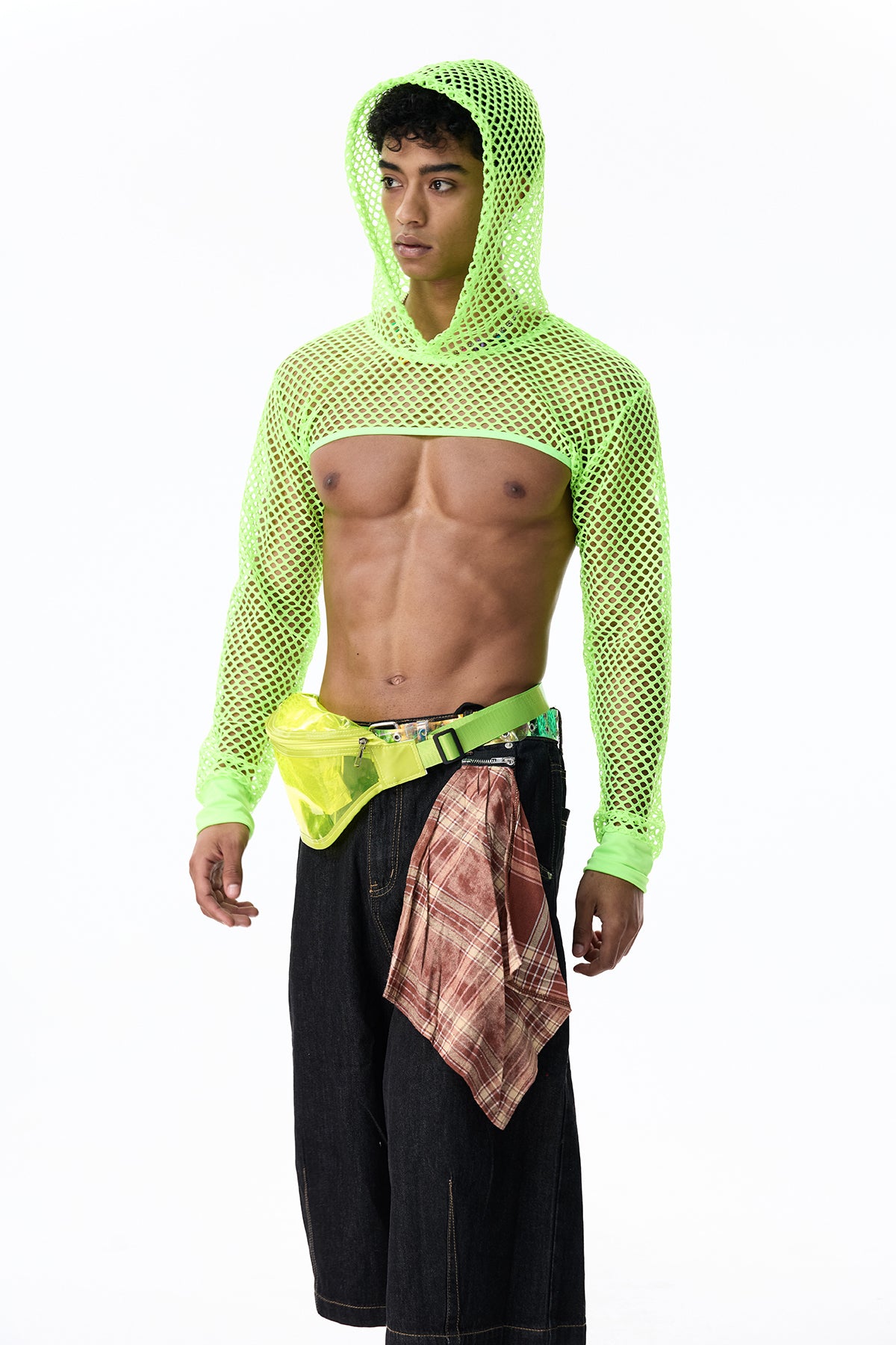 Clear Mist Long Sleeve Hooded Crop Top With Fanny Pack