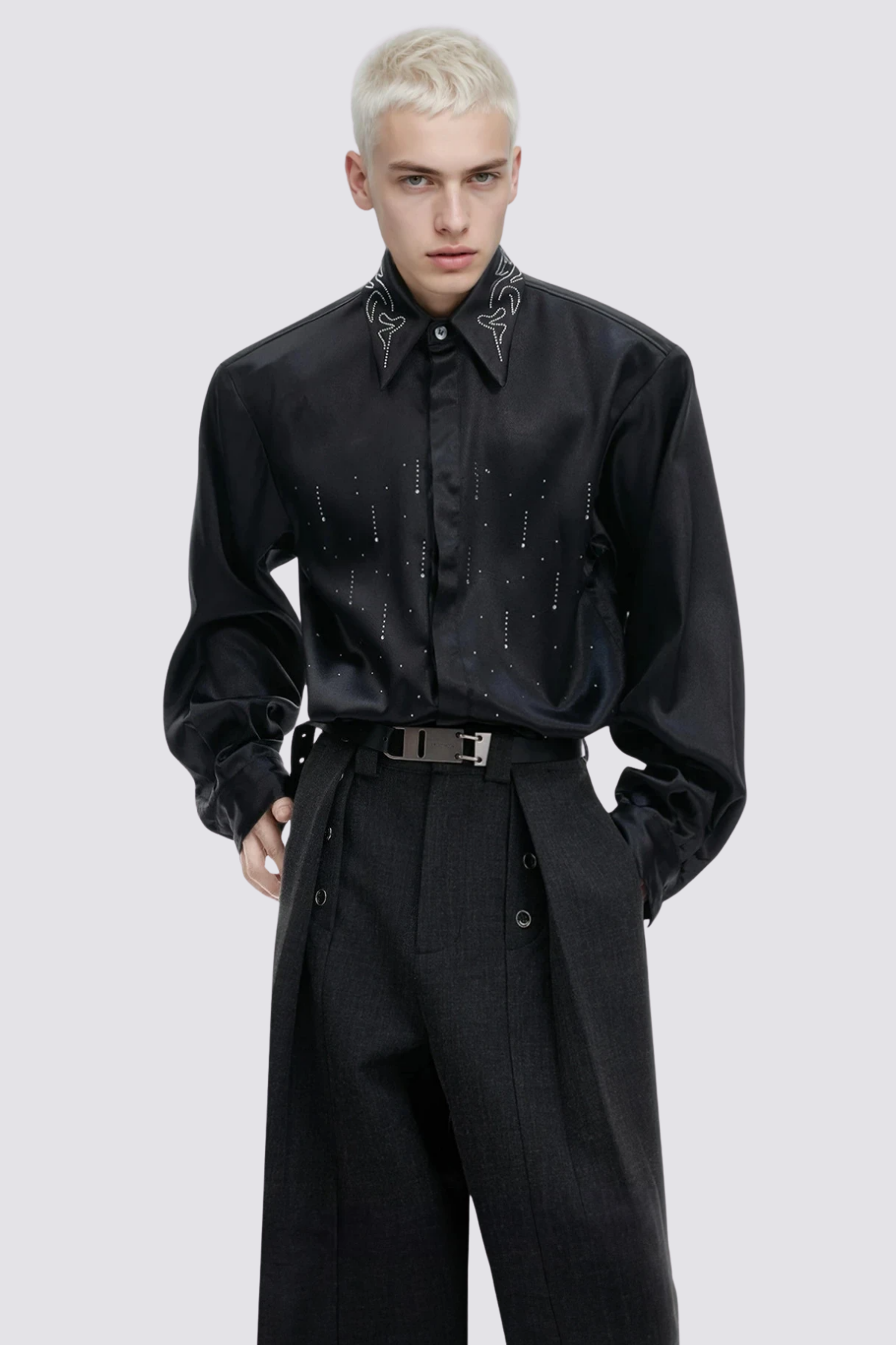 Closed Spectrum Silky Rhinestone Shirt Black