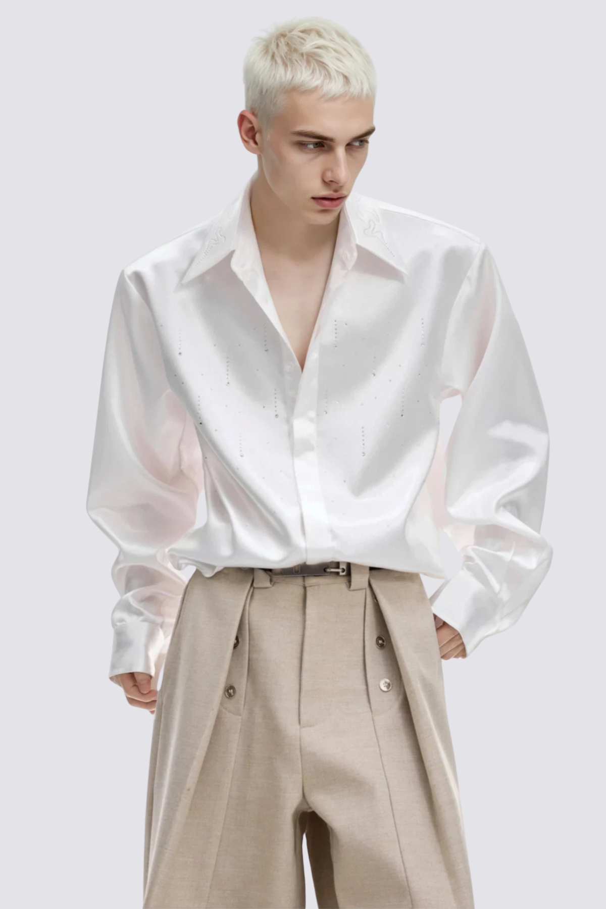 Closed Spectrum Silky Rhinestone Shirt White